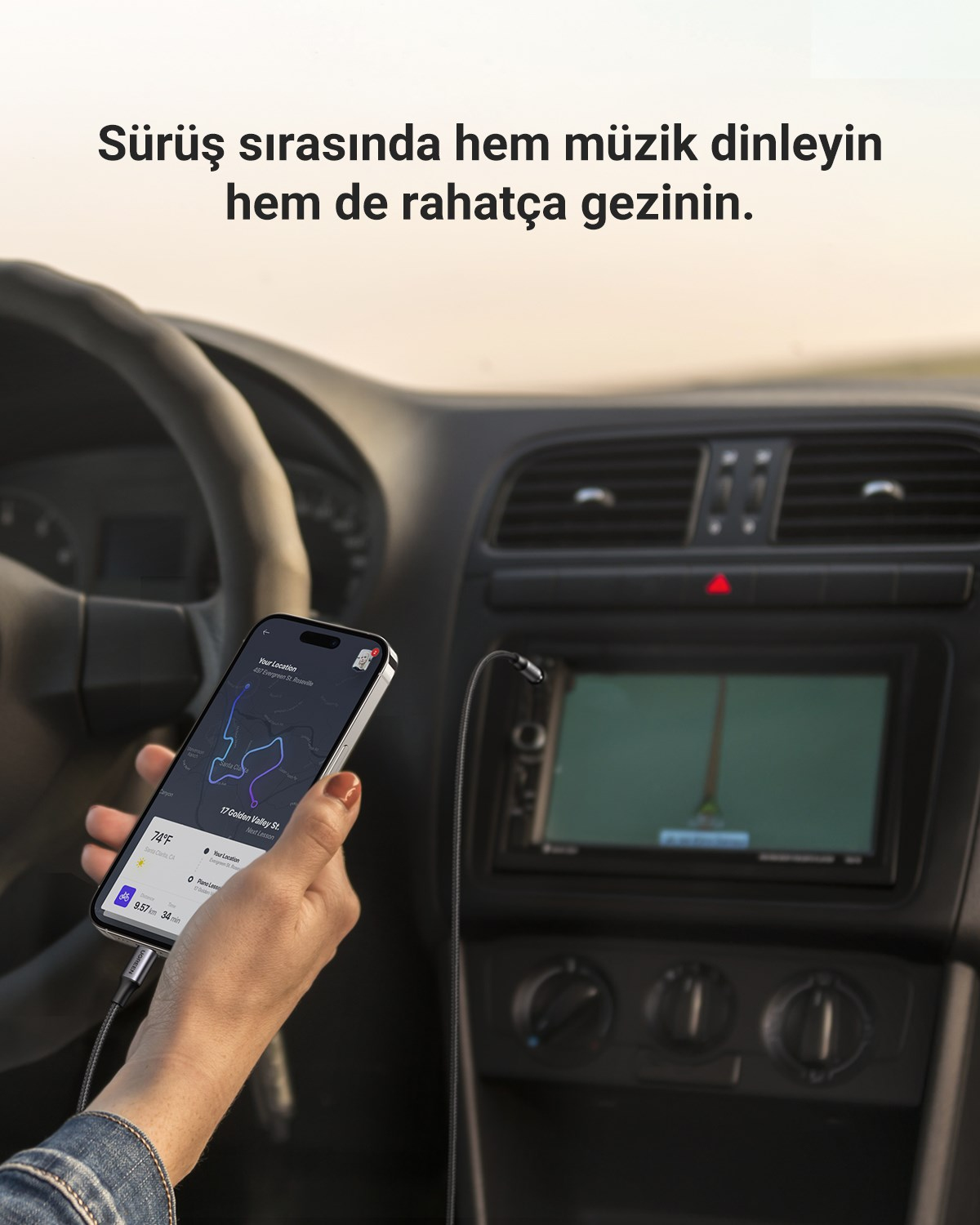 UGREEN Mfi Sertifikalı Lightning to 3.5mm Örgülü Ses Kablosu, 1 Metre, Siyah, 70509