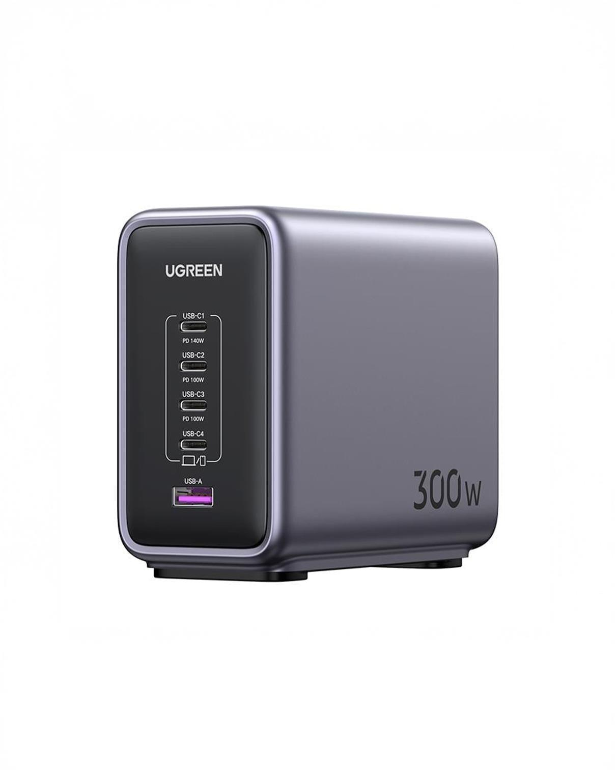 UGREEN Nexode 300W GaN 5 Portlu Hızlı Şarj Cihazı İstasyonu, 4xUSB-C, 1xUSB-A, 2M 240W Kablolu, Gri, 90903B