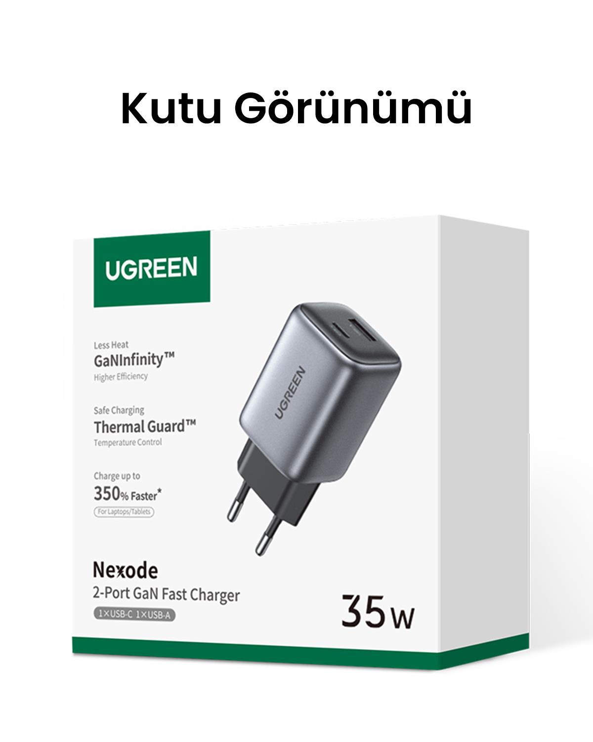 UGREEN Nexode 35W GaN 2 Portlu Şarj Cihazo, Gri
