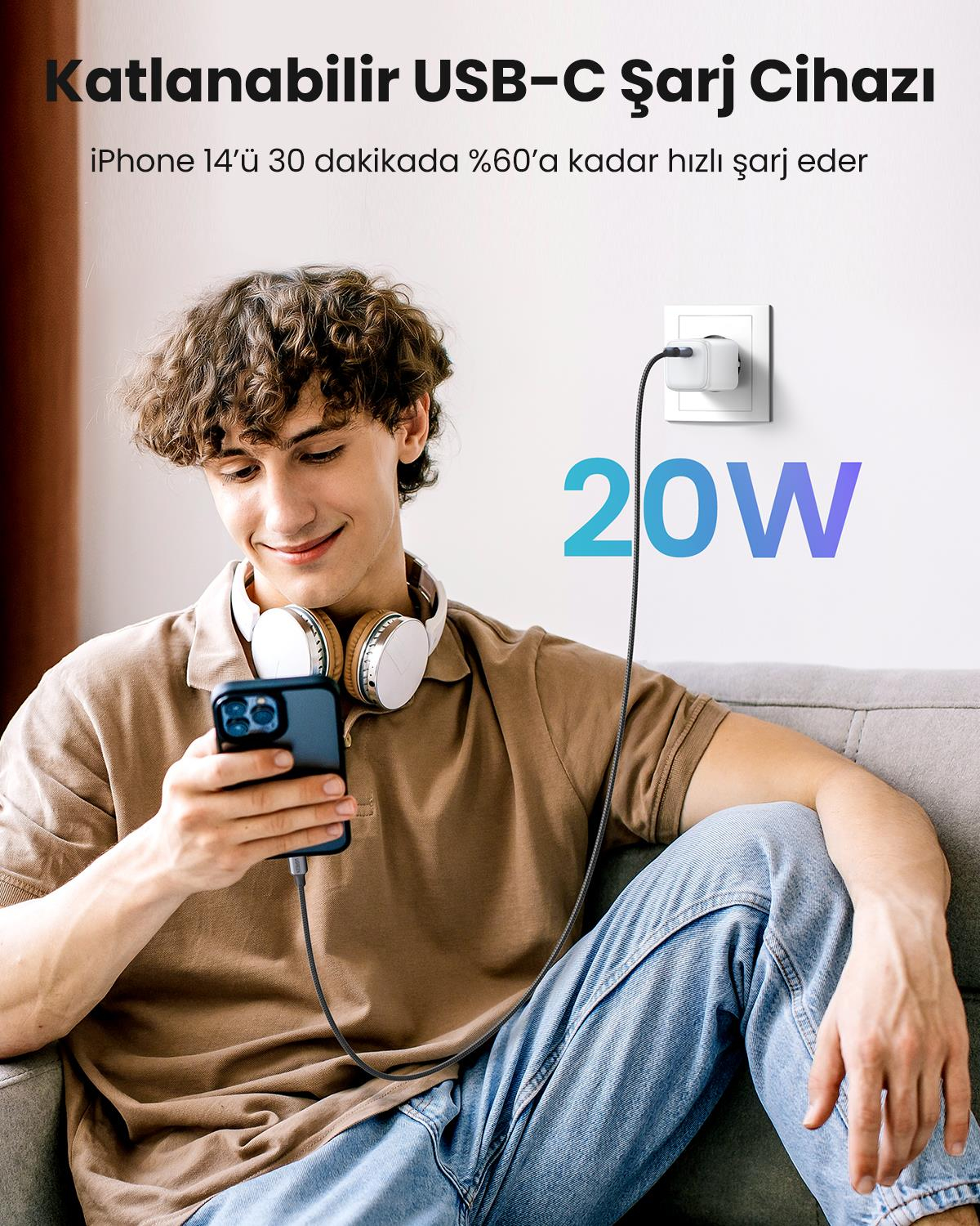UGREEN Nexode GaN Mini 20W Hızlı Şarj Cihazı Beyaz