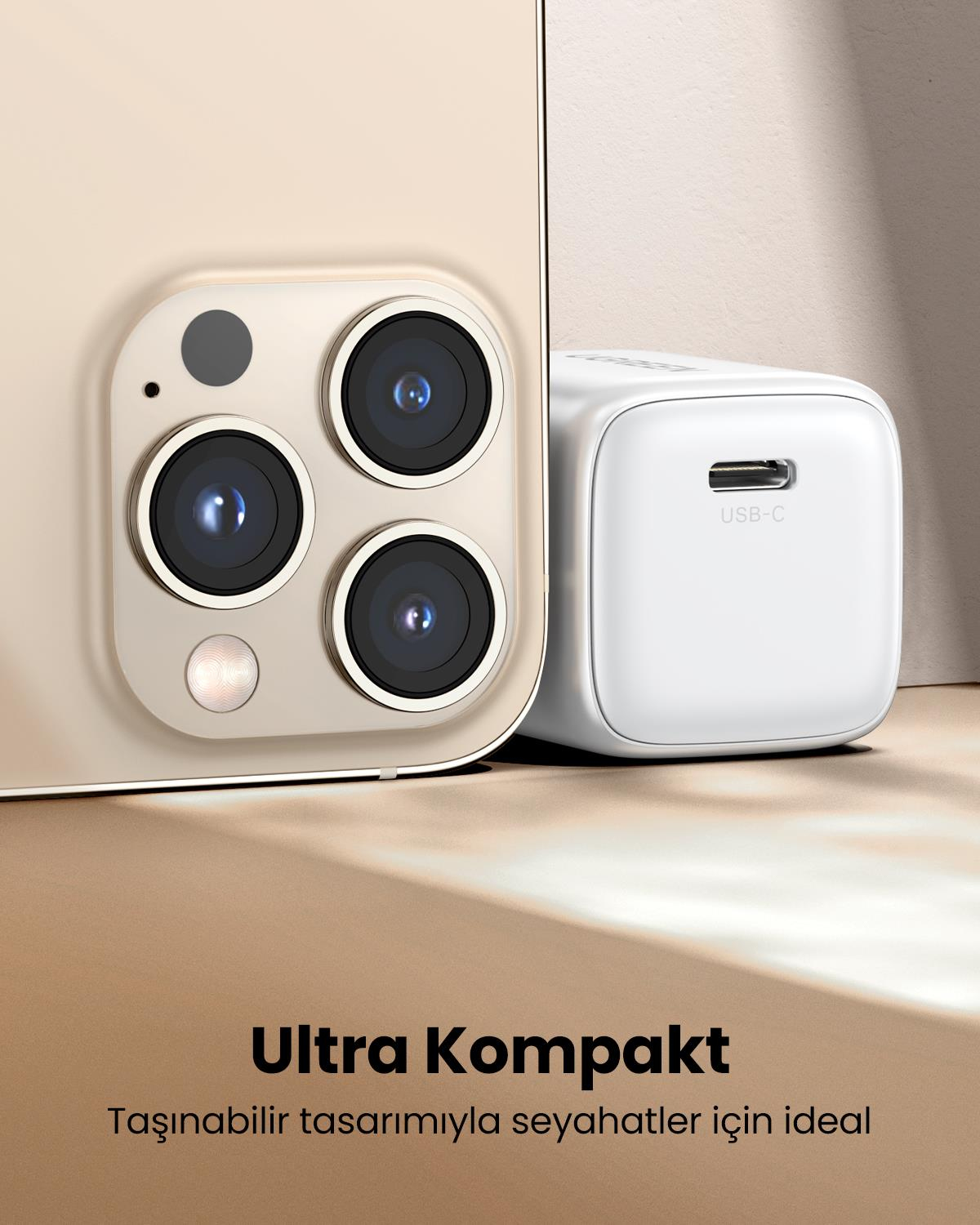 UGREEN Nexode GaN Mini 20W Hızlı Şarj Cihazı Beyaz