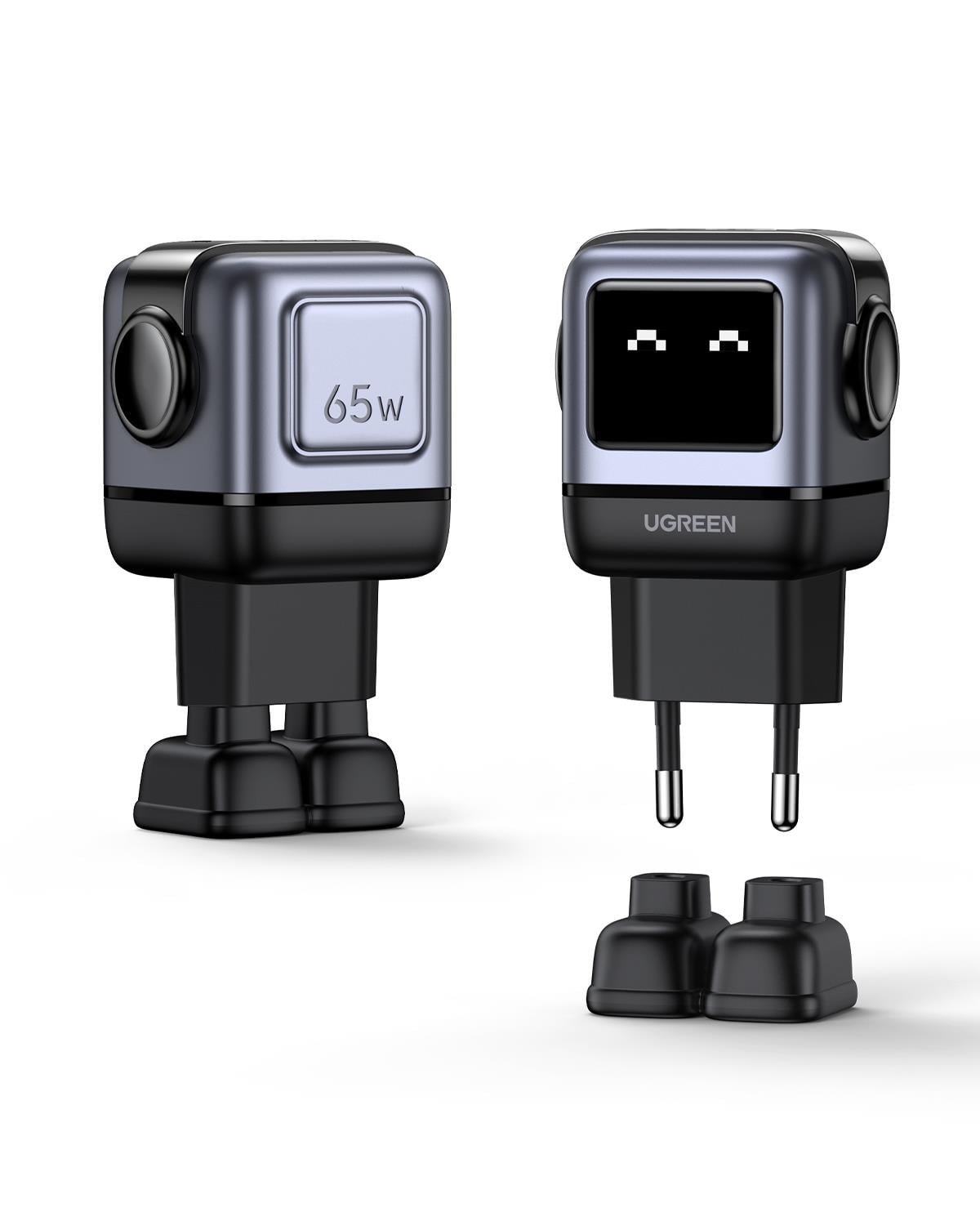 UGREEN Nexode Uno 65W Robot GaN Hızlı Şarj Cihazı 2xUSB-C, 1xUSB-A, Gri, 25685B
