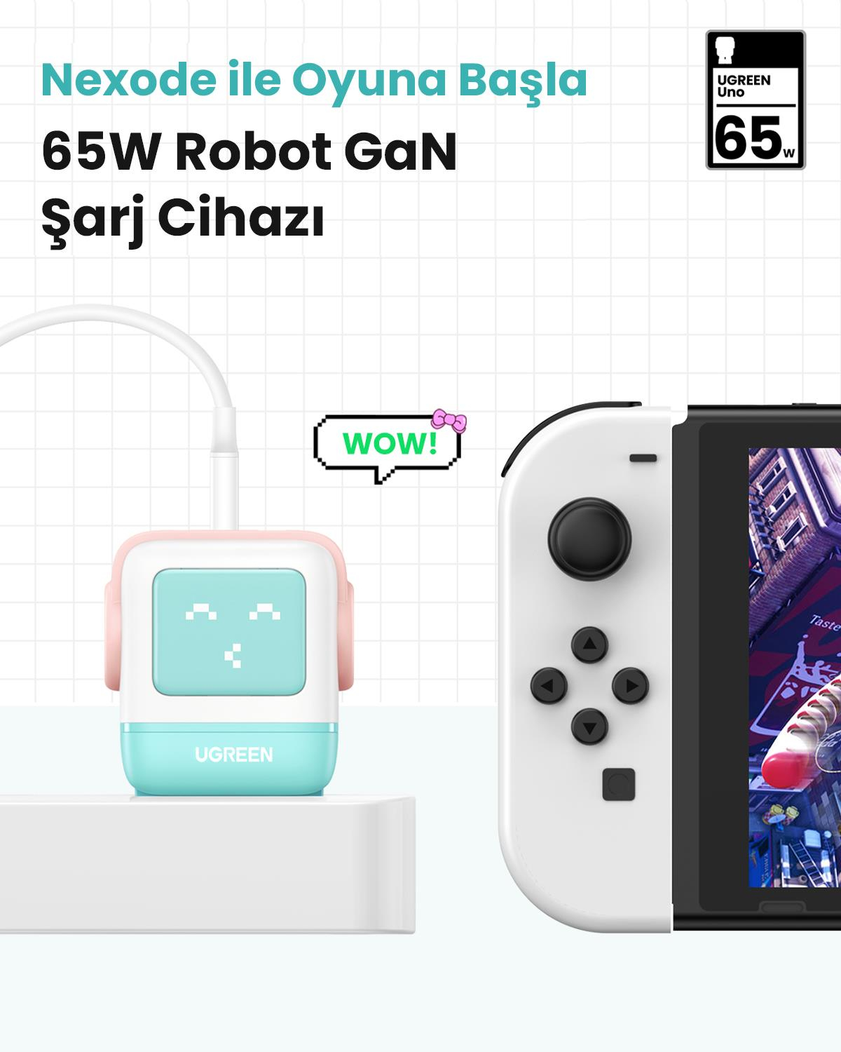UGREEN Nexode Uno 65W Robot Şarj Cihazı, Renkli
