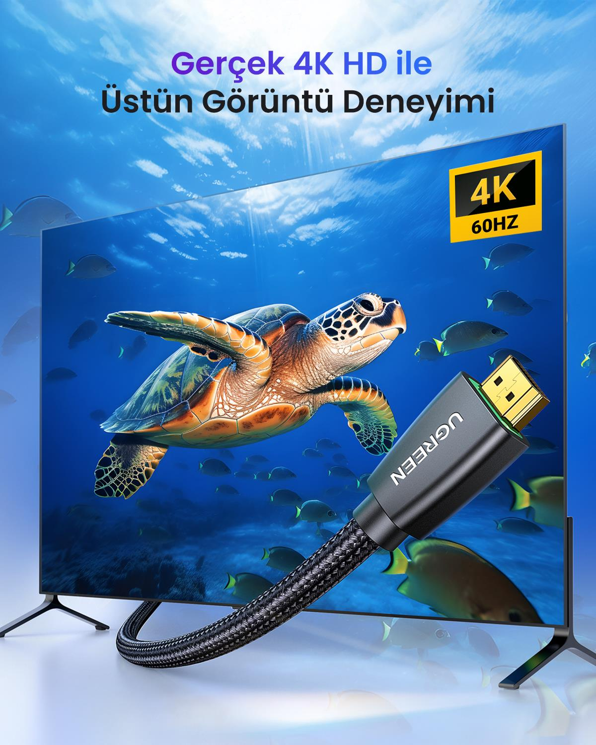 UGREEN Örgülü 4K 18 Gb/s HDMI 2.0 Kablo Siyah, 2 M