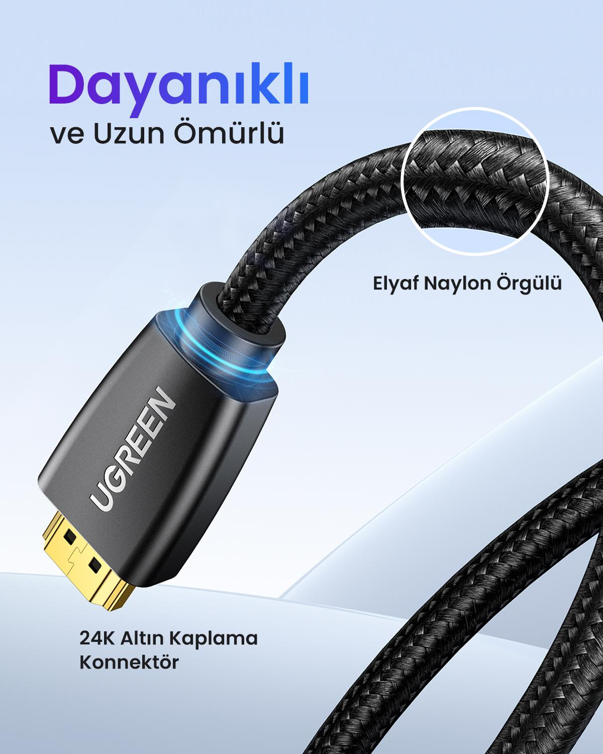 Ugreen Örgülü 4K 18 Gb/s HDMI 2.0 Kablo Siyah 1.5