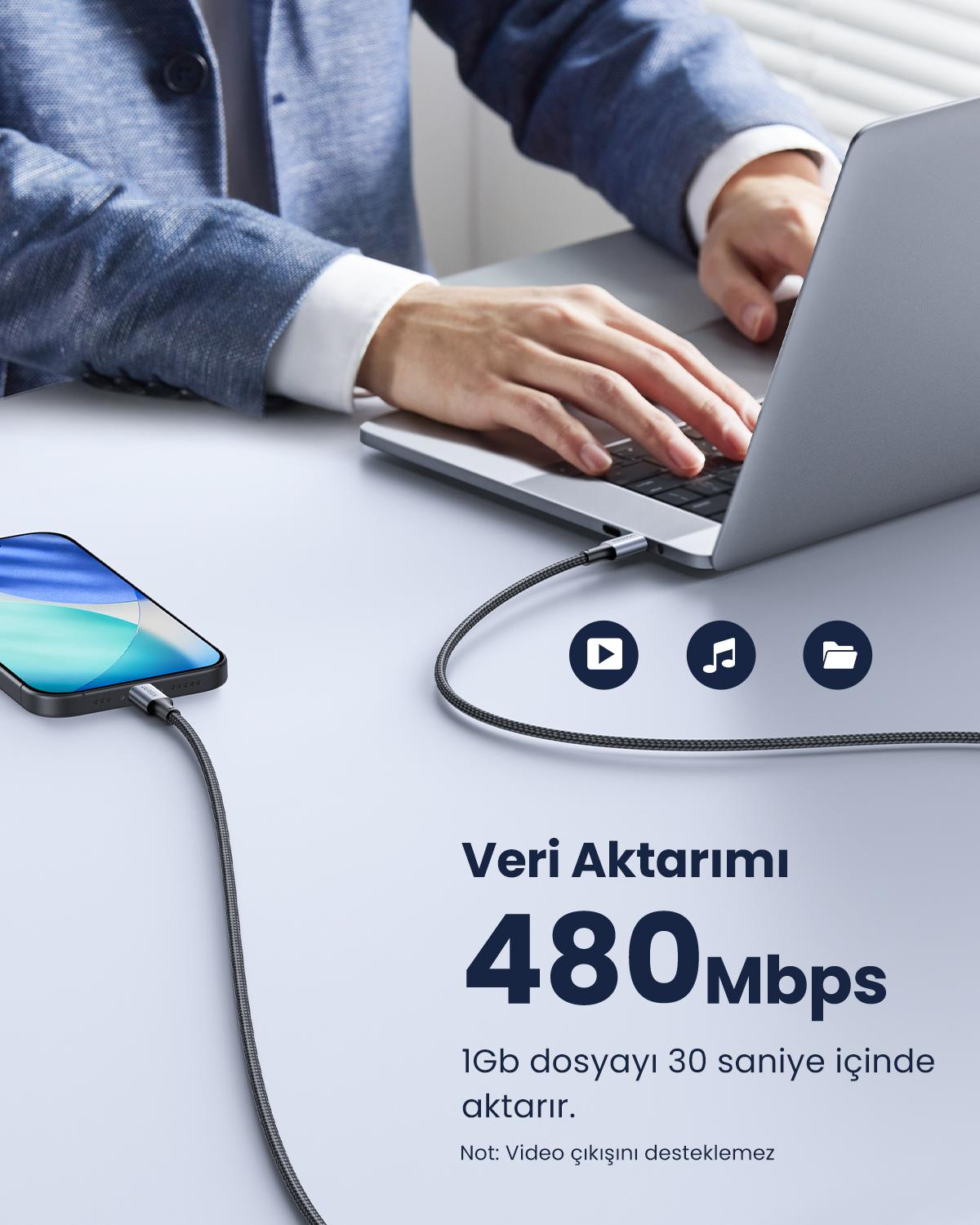 UGREEN Type-C 100W Hızlı Şarj Kablosu, Siyah, 2 M