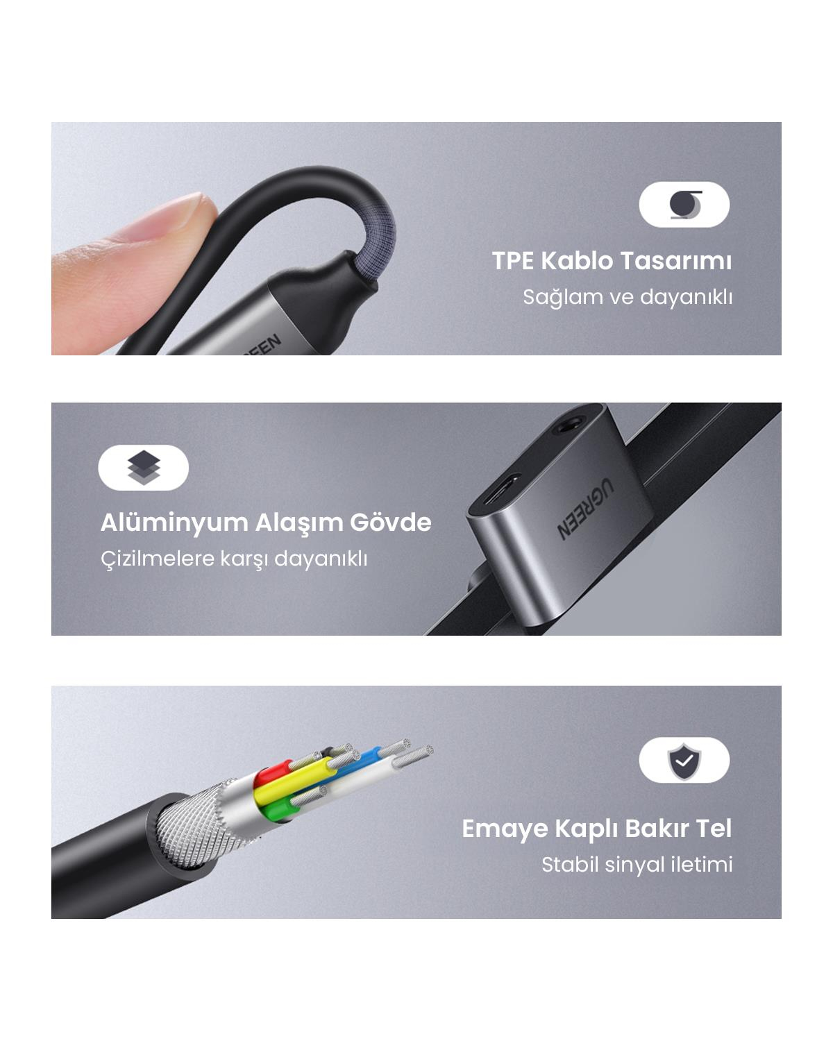 Ugreen Type-C 3.5mm Kulaklık ve Şarj Dönüştürücü