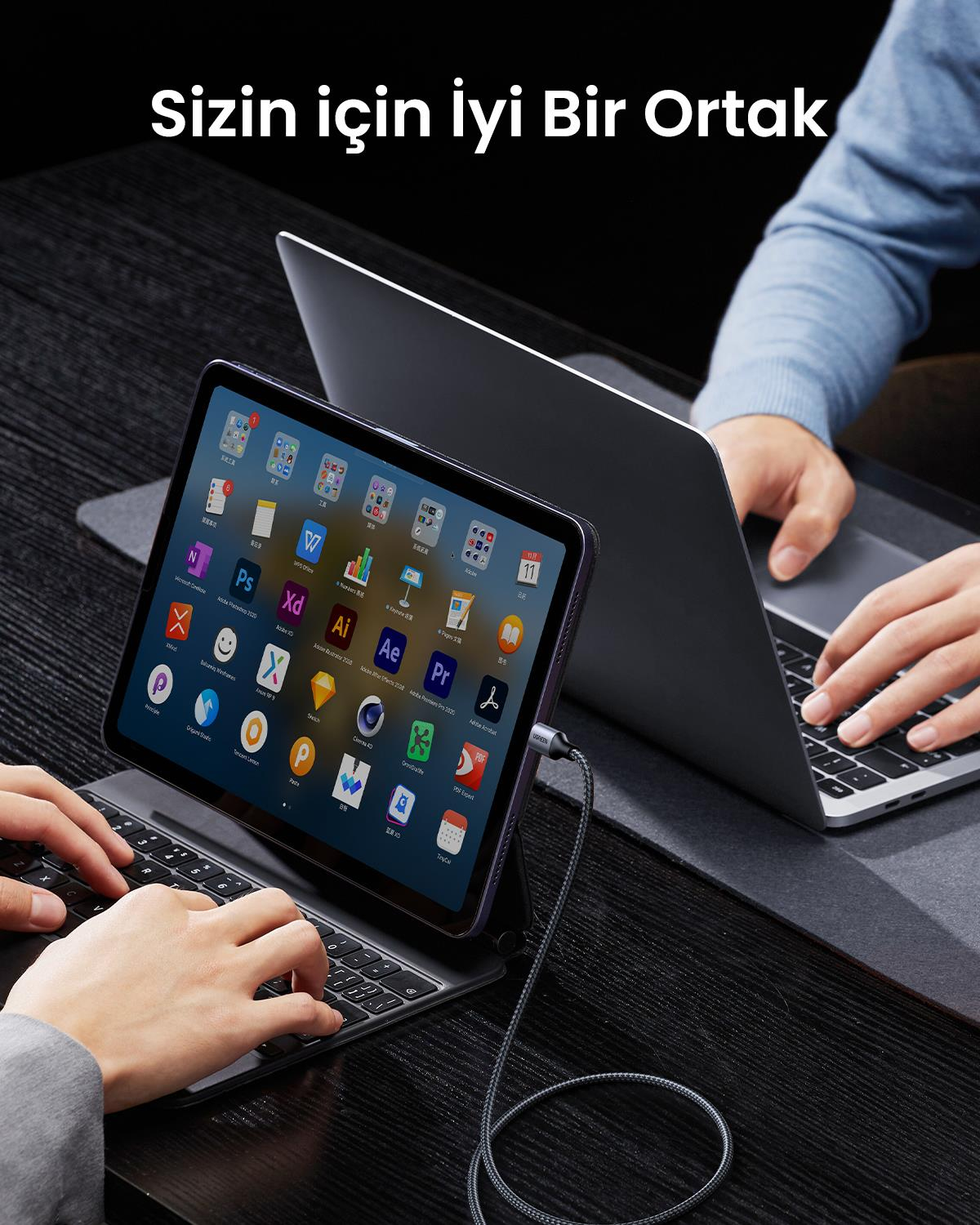 UGREEN Type-C 60W Örgülü Hızlı Şarj Kablosu, Siyah