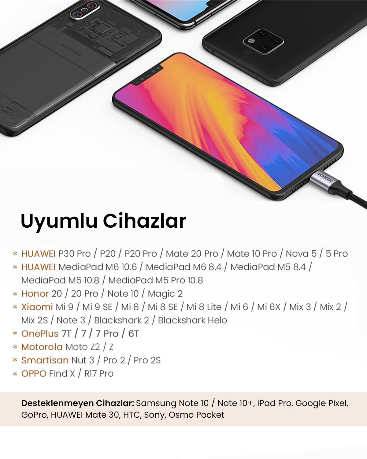 Ugreen Type-C to 2’li Aux Kulaklık Çıkış Çoklayıcı