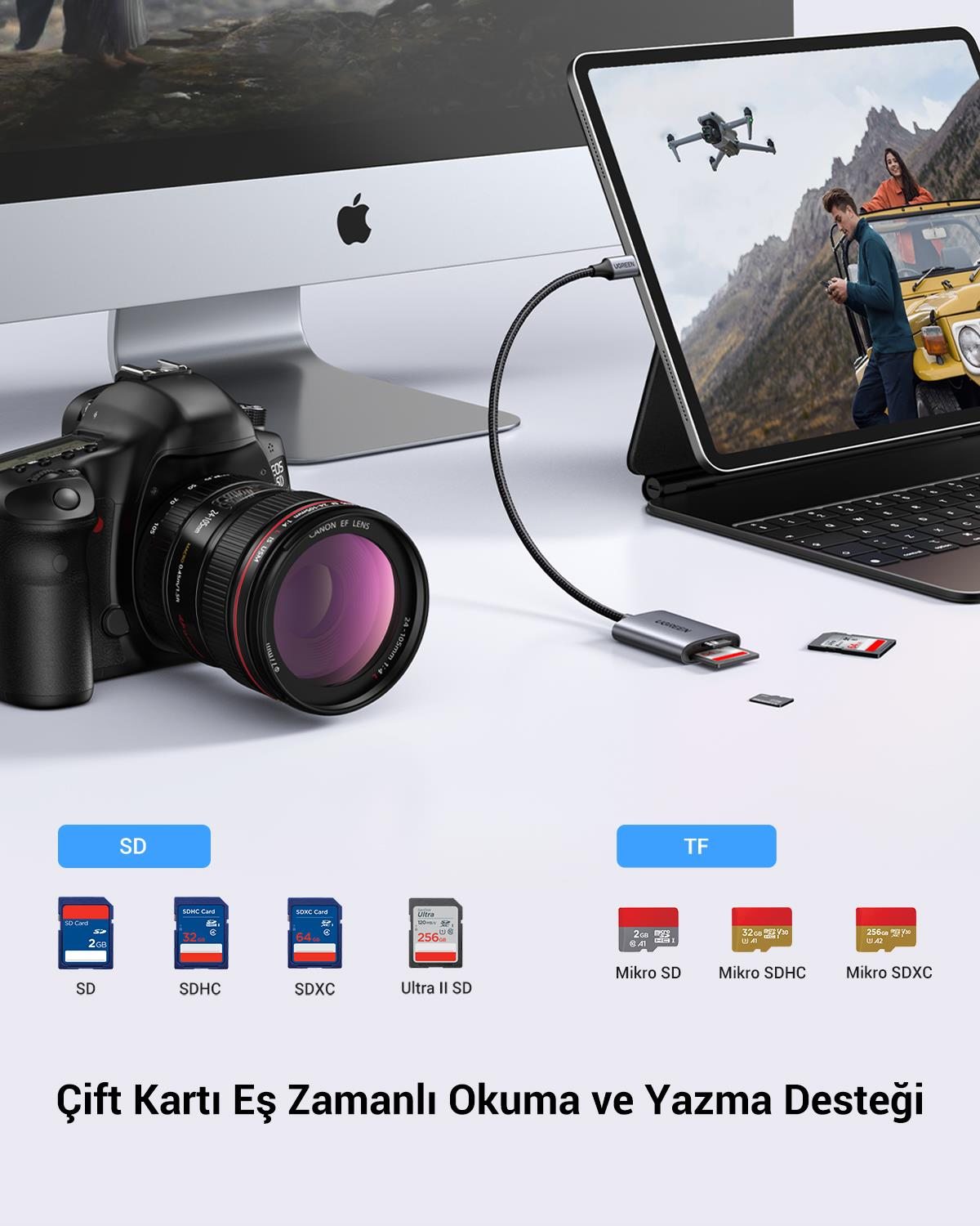 UGREEN Type-C to SD ve Micro SD Kart Okuyucu Adapt