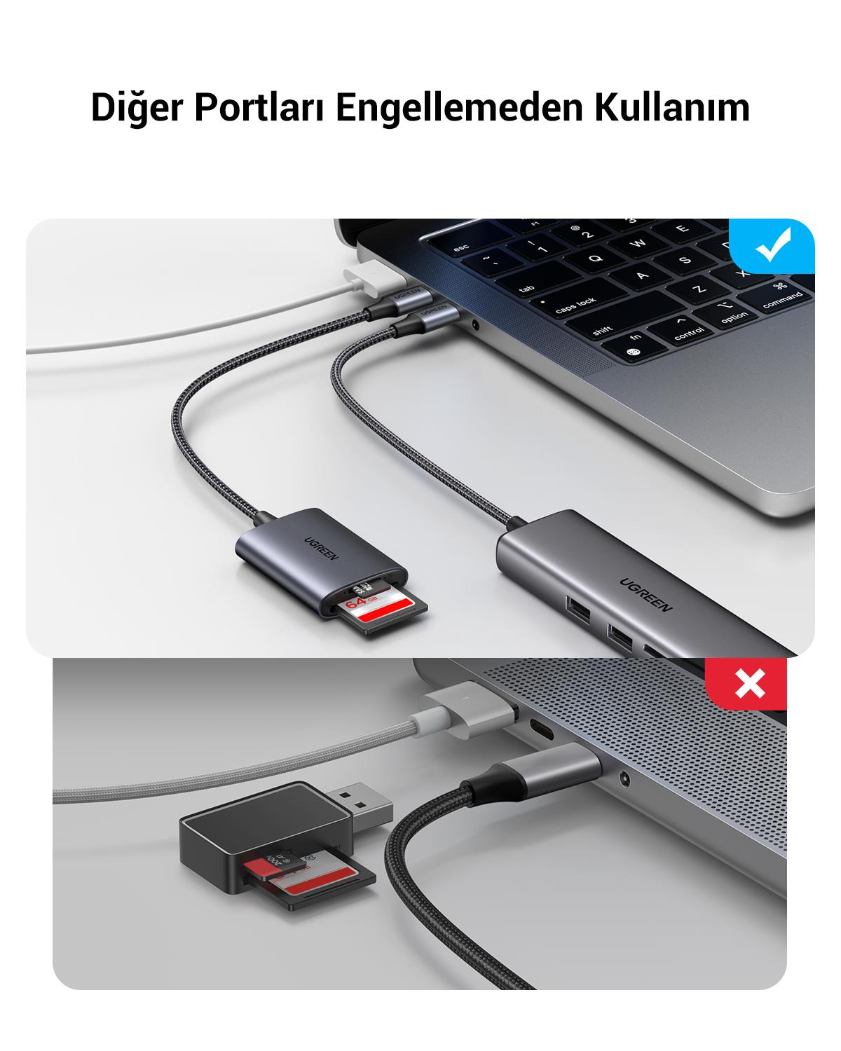 UGREEN Type-C to SD ve Micro SD Kart Okuyucu Adapt