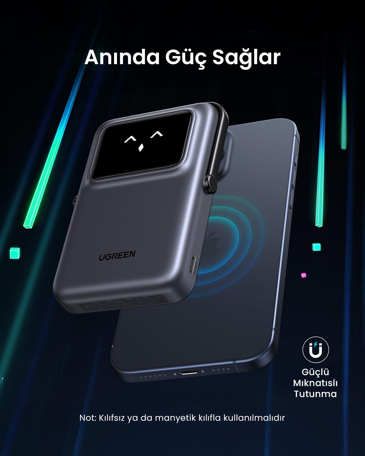 UGREEN Uno MagSafe 10.000 mAh 20W Powerbank, Siyah