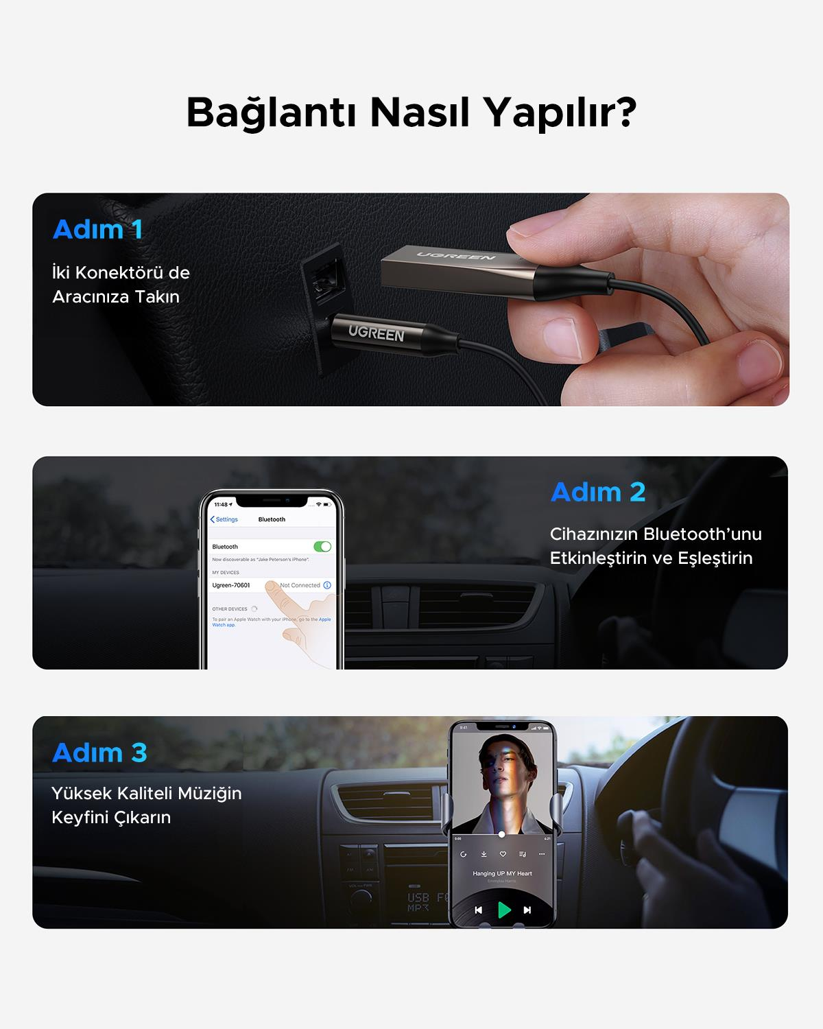 UGREEN USB 2.0 to 3.5mm Mikrofonlu Bluetooth 5.0 A