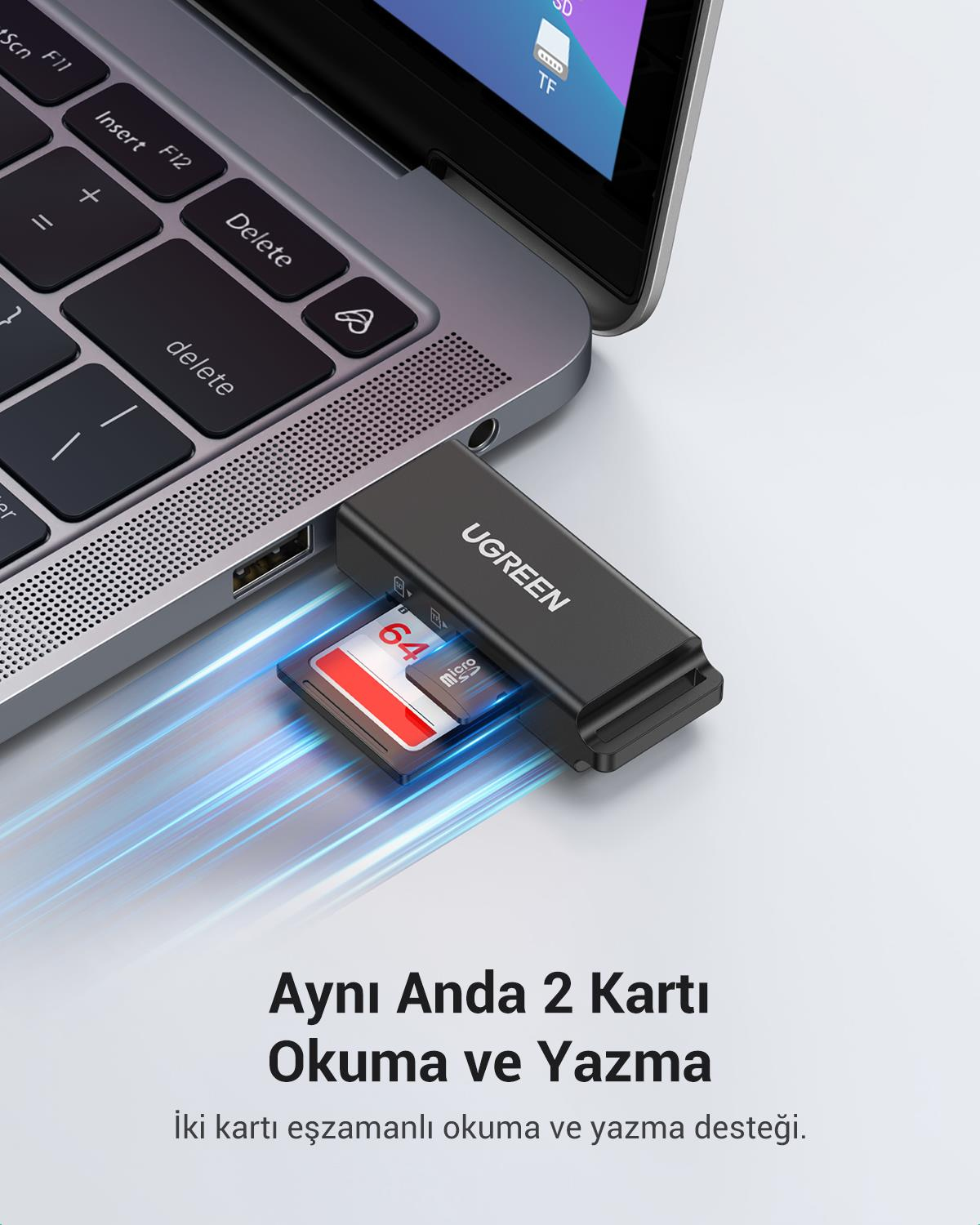 Ugreen USB 3.0 SD ve Micro SD Kart Okuyucu, Siyah