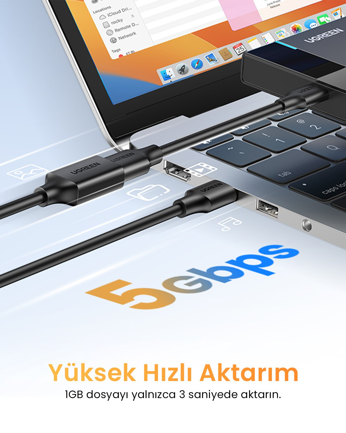 UGREEN USB 3.0 Uzatma Kablosu 2 Metre, Siyah, 10373