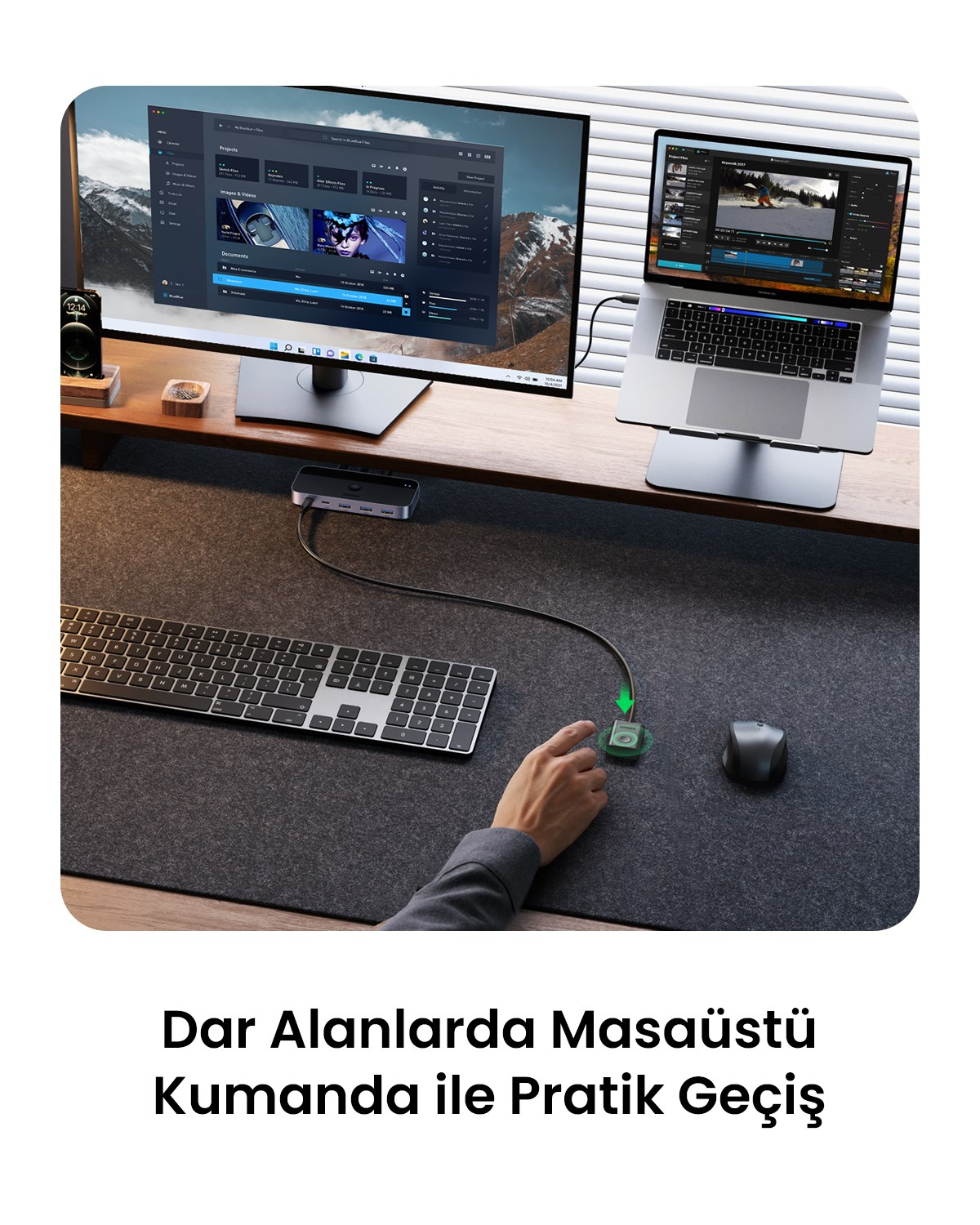 UGREEN USB 3.0 2-in-4 Çift Ekran Paylaşımlı 5Gbps 1xUSBC, 4xUSB-A Switch, 15705