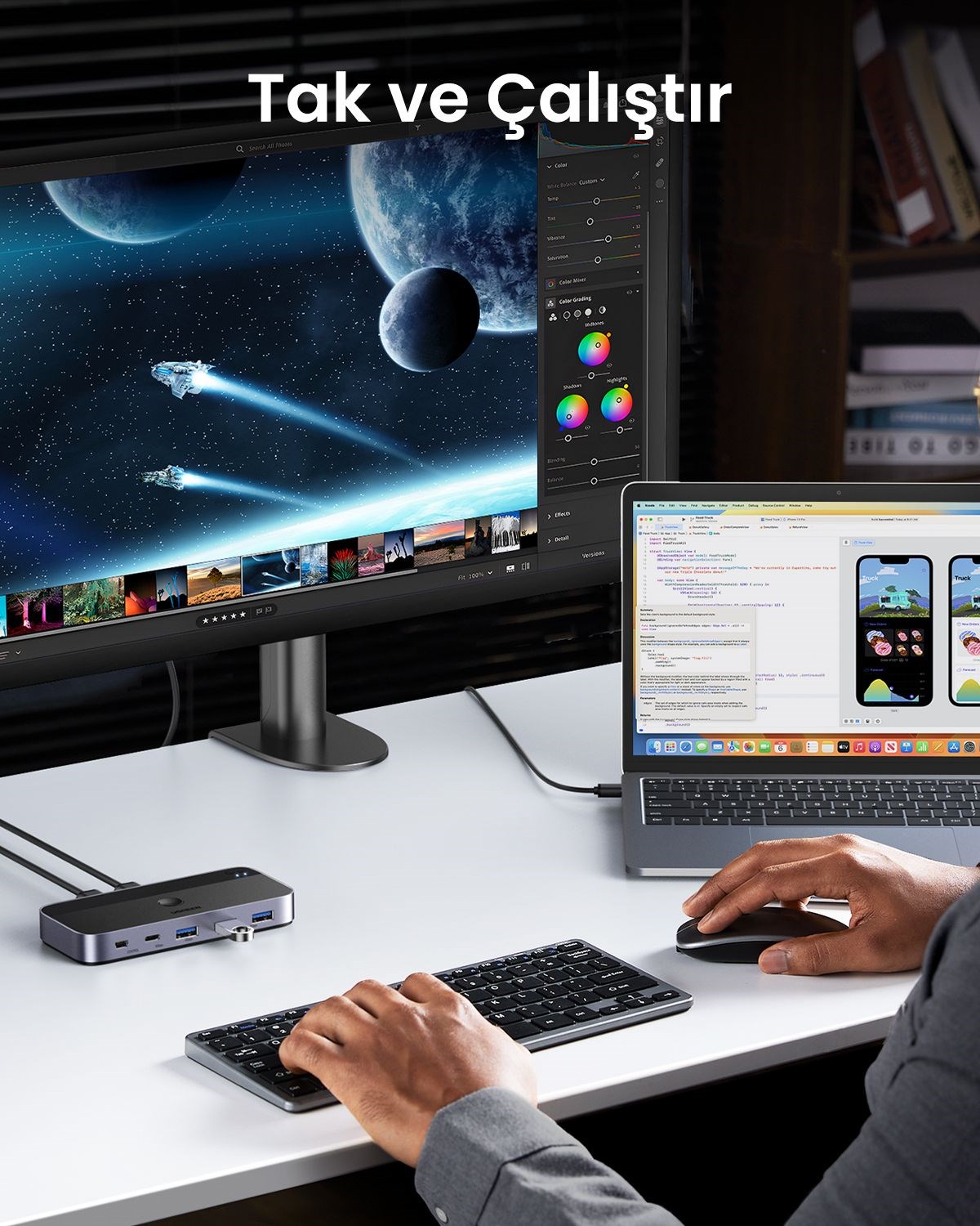 UGREEN USB 3.0 2-in-4 Çift Ekran Paylaşımlı 5Gbps 1xUSBC, 4xUSB-A Switch, 15705