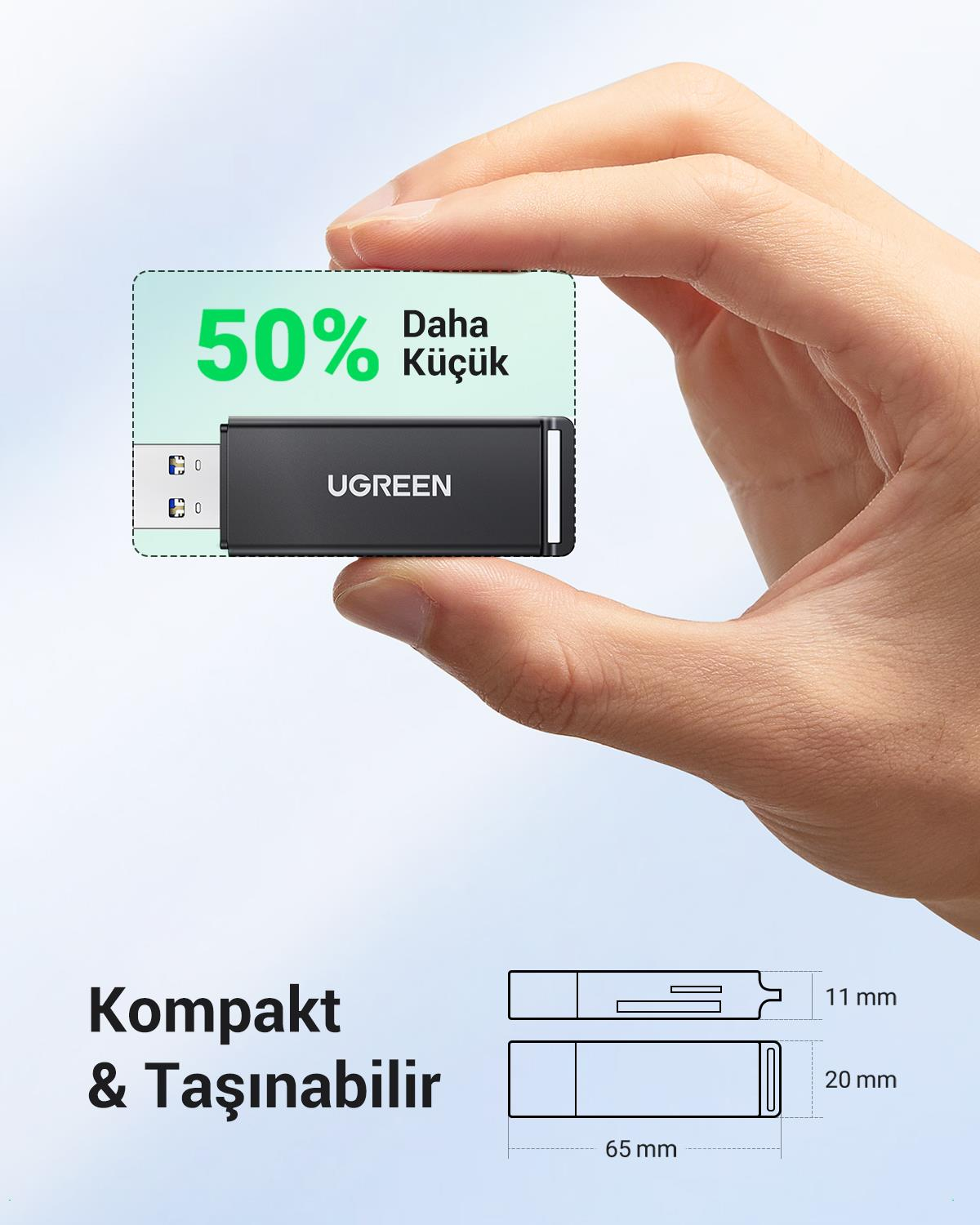 Ugreen USB 3.0 SD ve Micro SD Kart Okuyucu, Siyah