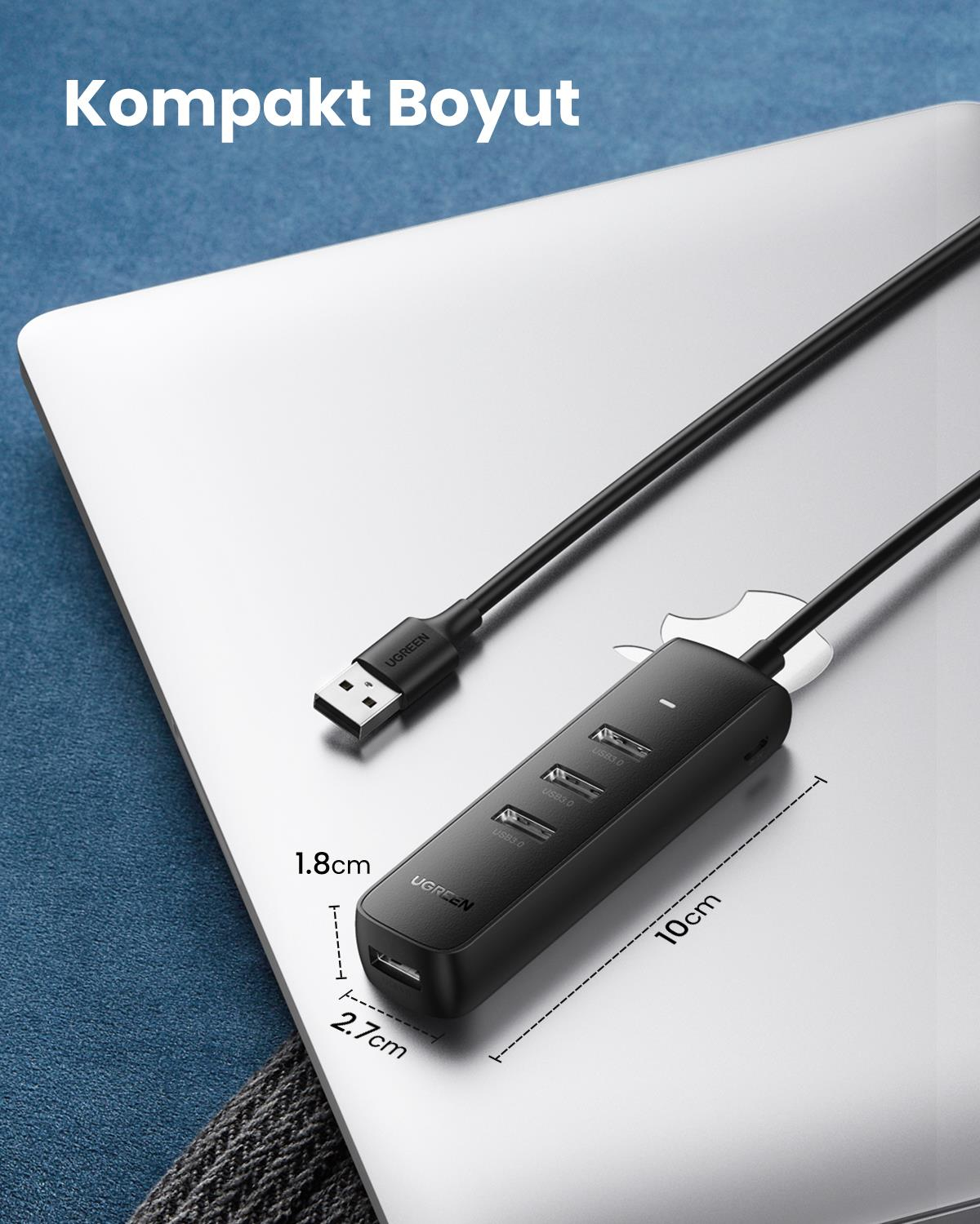 UGREEN USB 3.0 4-Port Hub 0.25m, Siyah