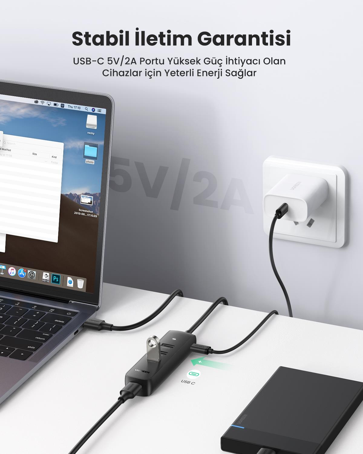 UGREEN USB 3.0 4-Port Hub 0.25m, Siyah