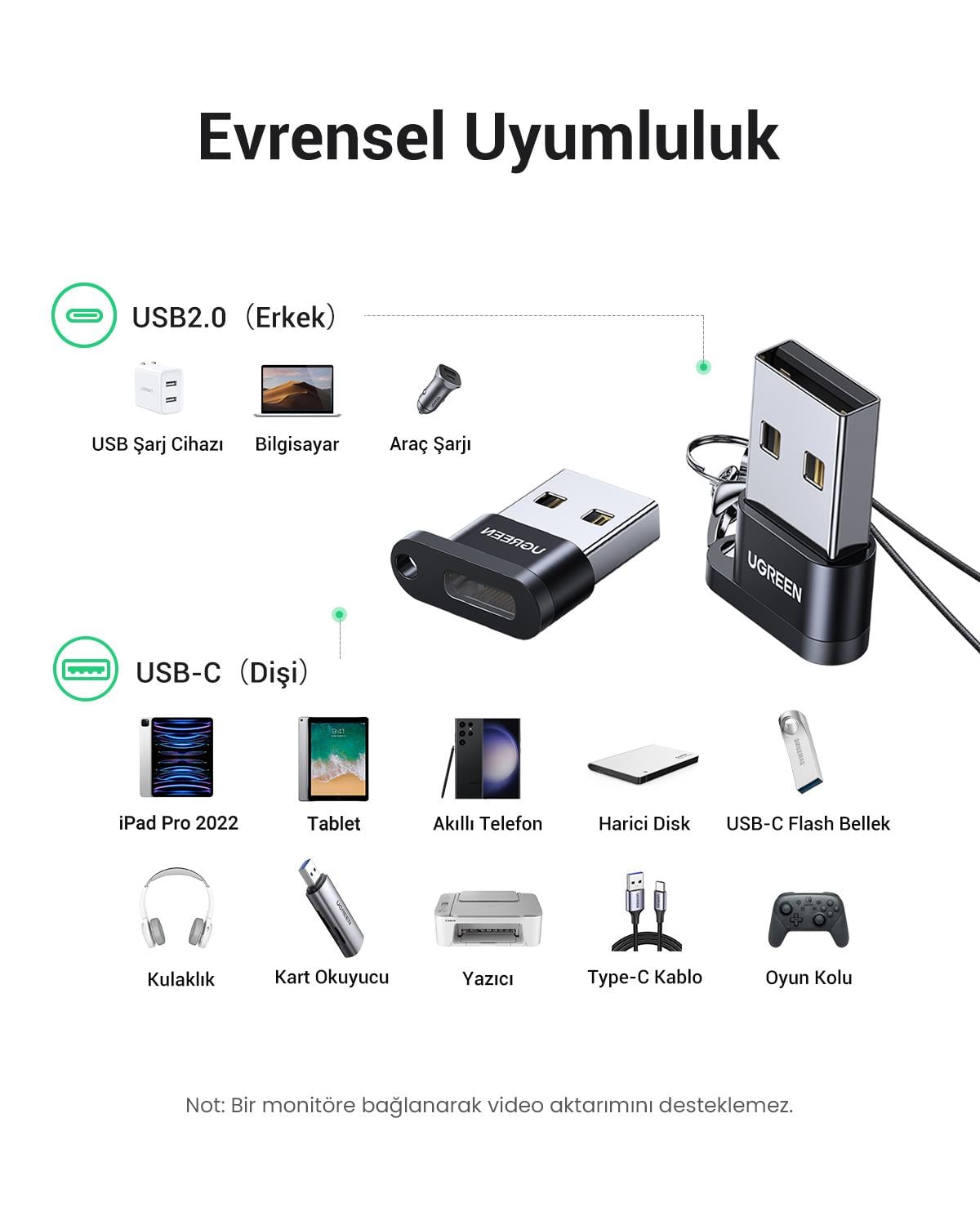 Ugreen USB-A Erkek to USB Type-C Dişi Çevirici Dön