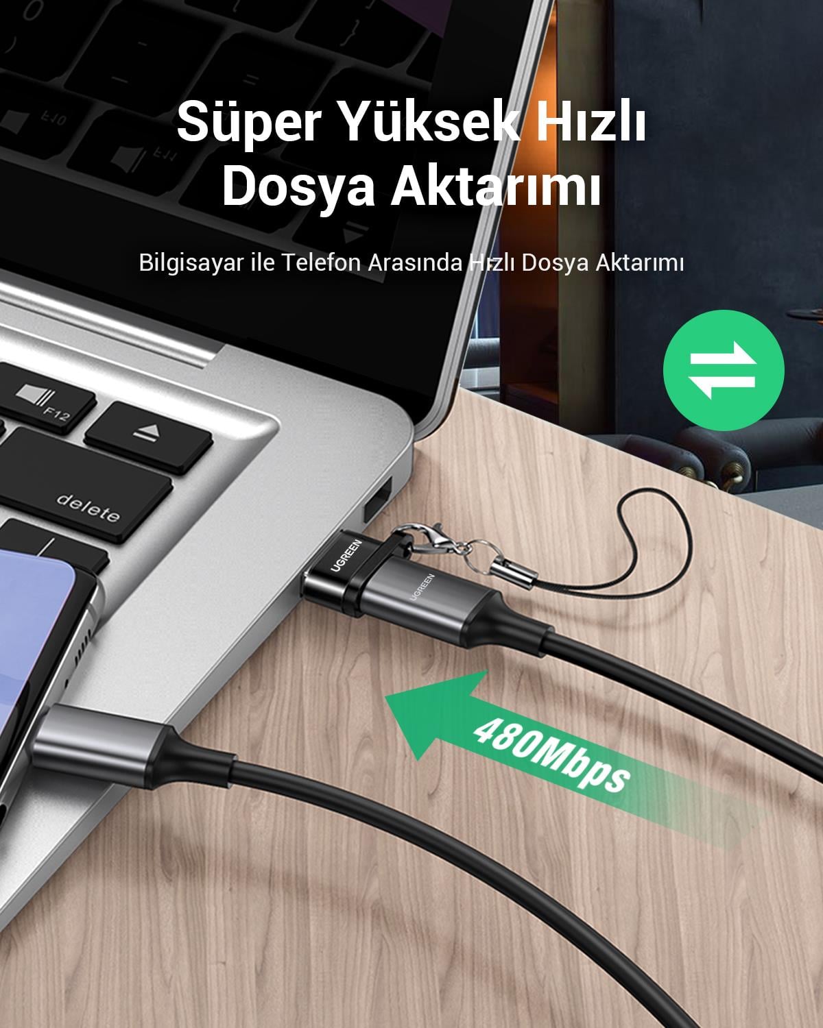 Ugreen USB-A Erkek to USB Type-C Dişi Çevirici Dön