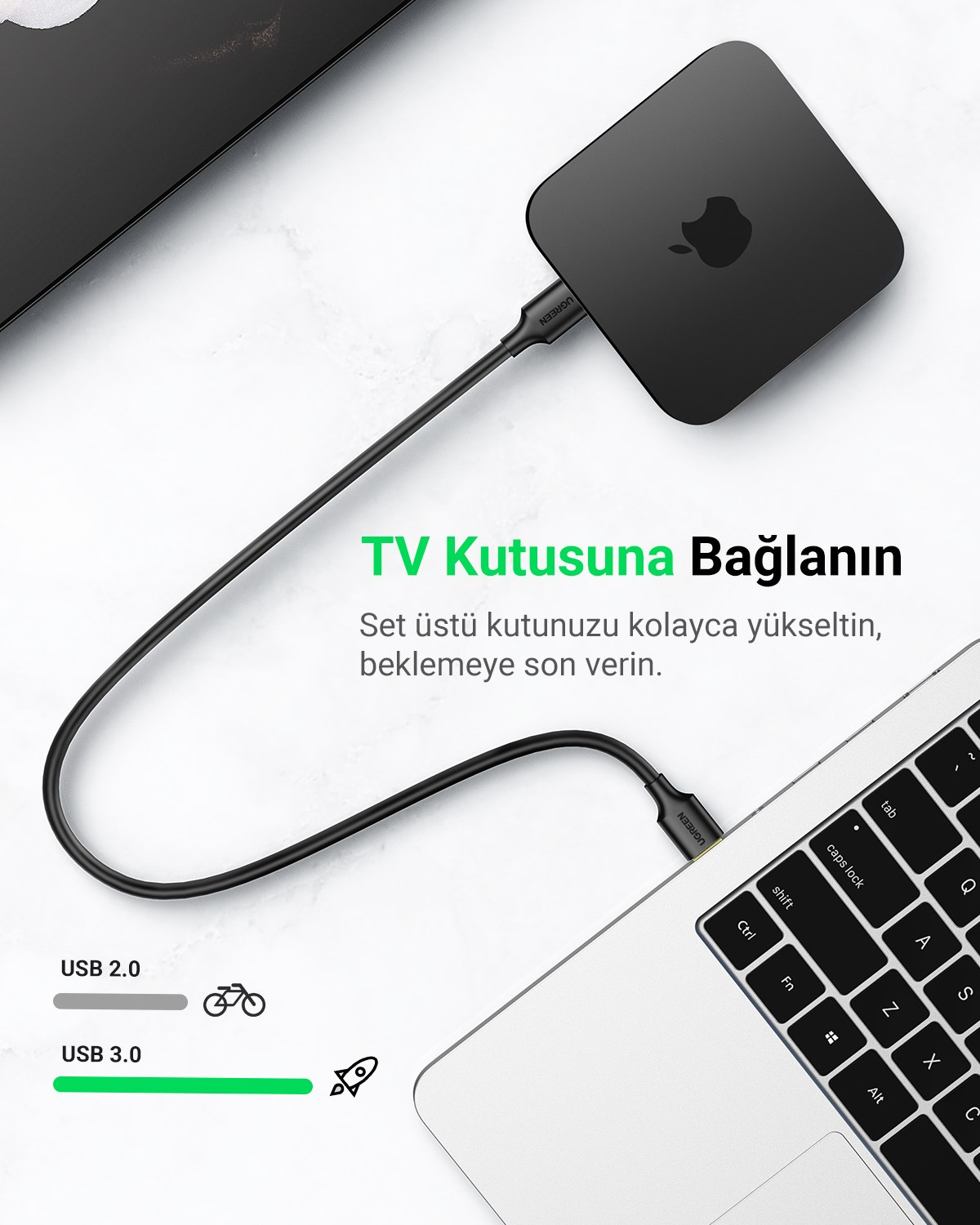 UGREEN USB-A to USB-A 3.0 5Gbps Veri Kablosu, 2 Metre, 10371