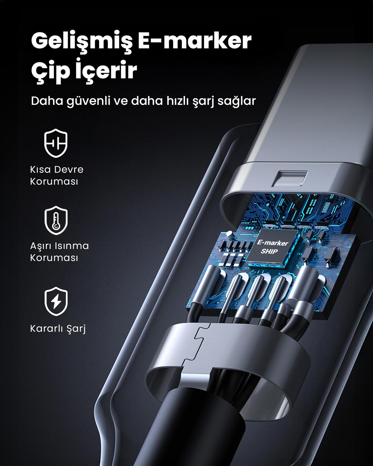 UGREEN USB-C 100W 3A QC PD Şarj Kablosu, Beyaz