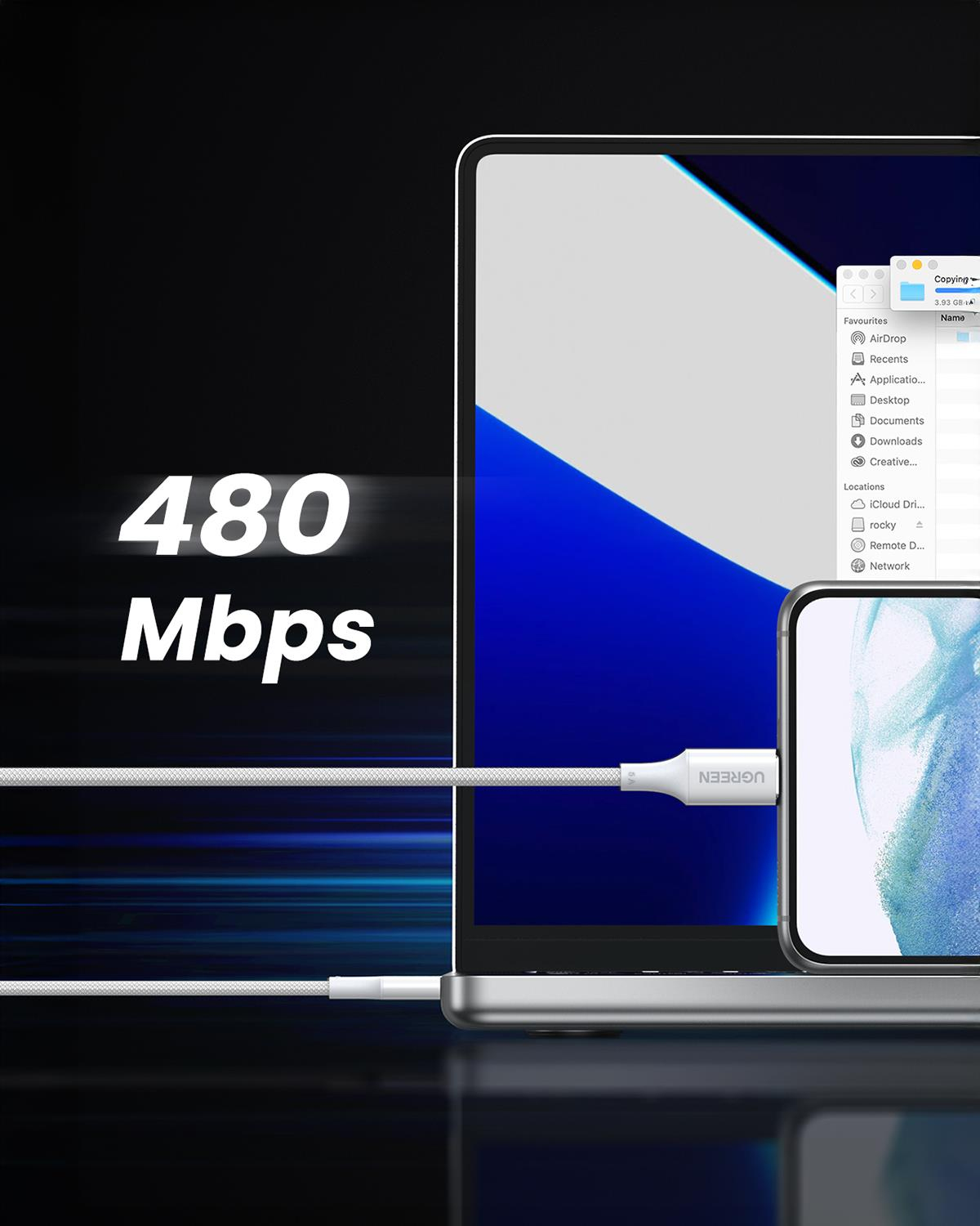 UGREEN USB-C 100W 3A QC PD Şarj Kablosu, Beyaz