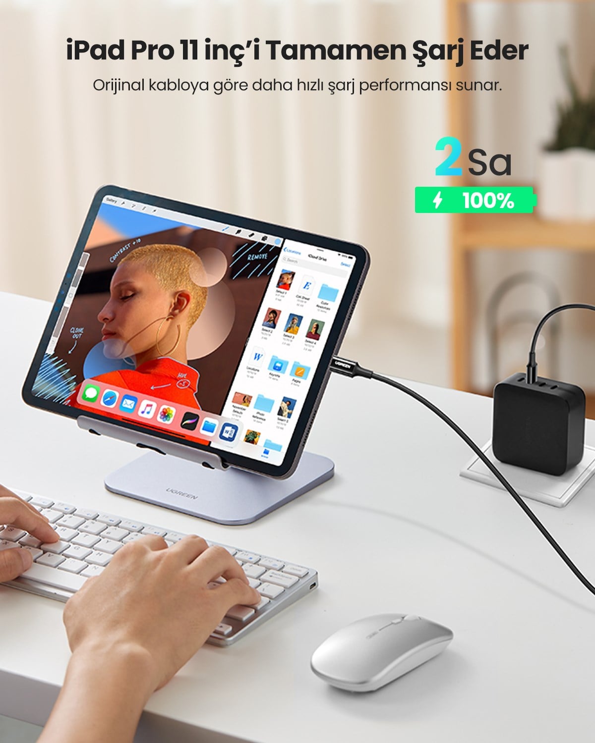 UGREEN USB-C 100W 5A QC PD Hızlı Şarj Kablosu, 2 Metre, Siyah, 80372