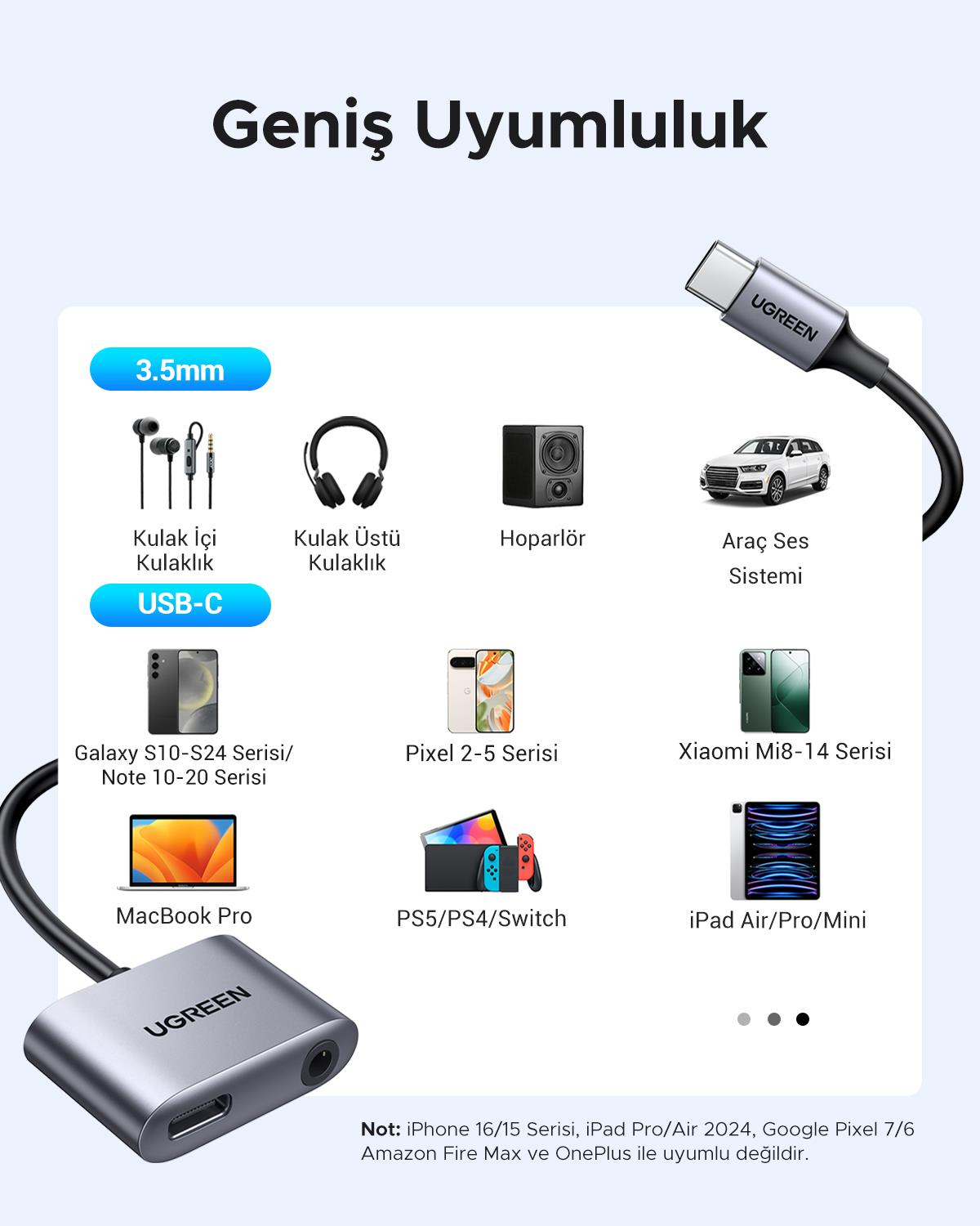 UGREEN USB-C 3.5mm Kulaklık Jakı Ses Adaptörü ve Ş