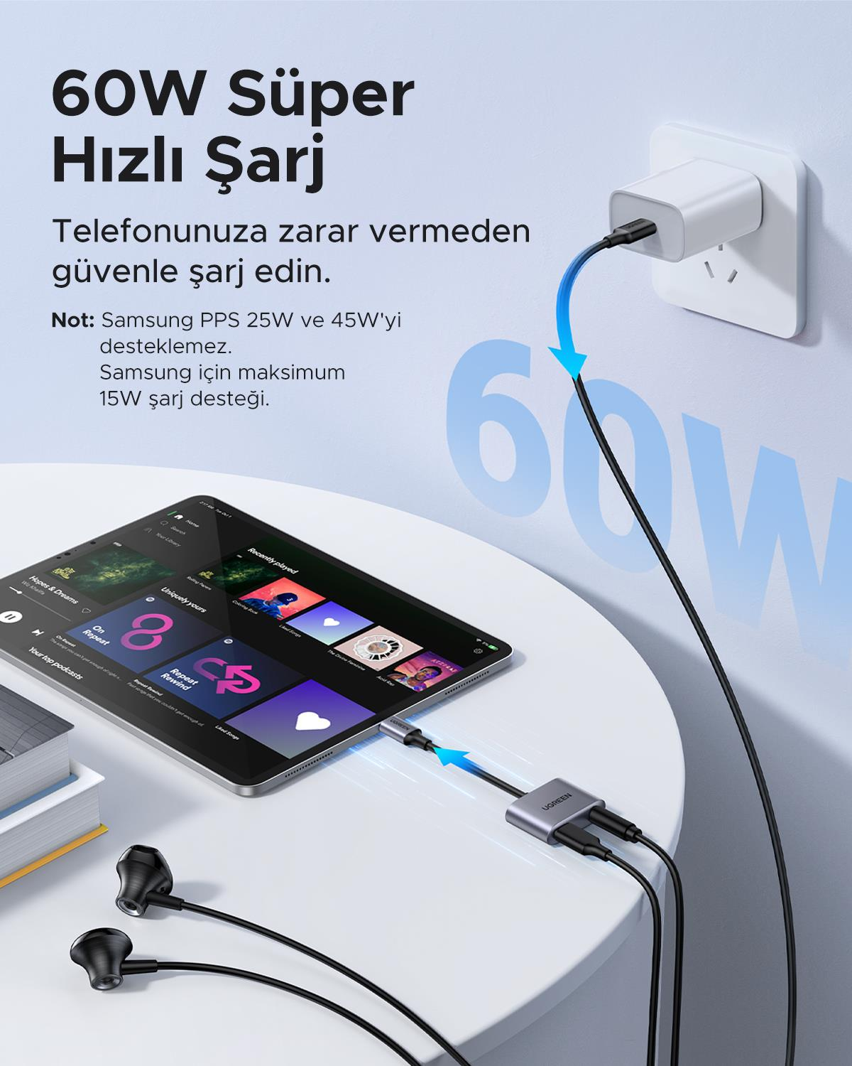 UGREEN USB-C 3.5mm Kulaklık Jakı Ses Adaptörü ve Ş