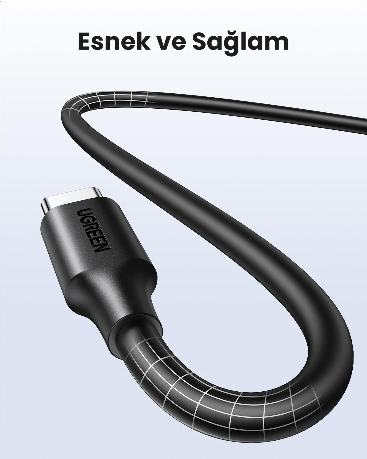 UGREEN USB-C 60W 3A QC PD Hızlı Şarj Kablosu, 1 M