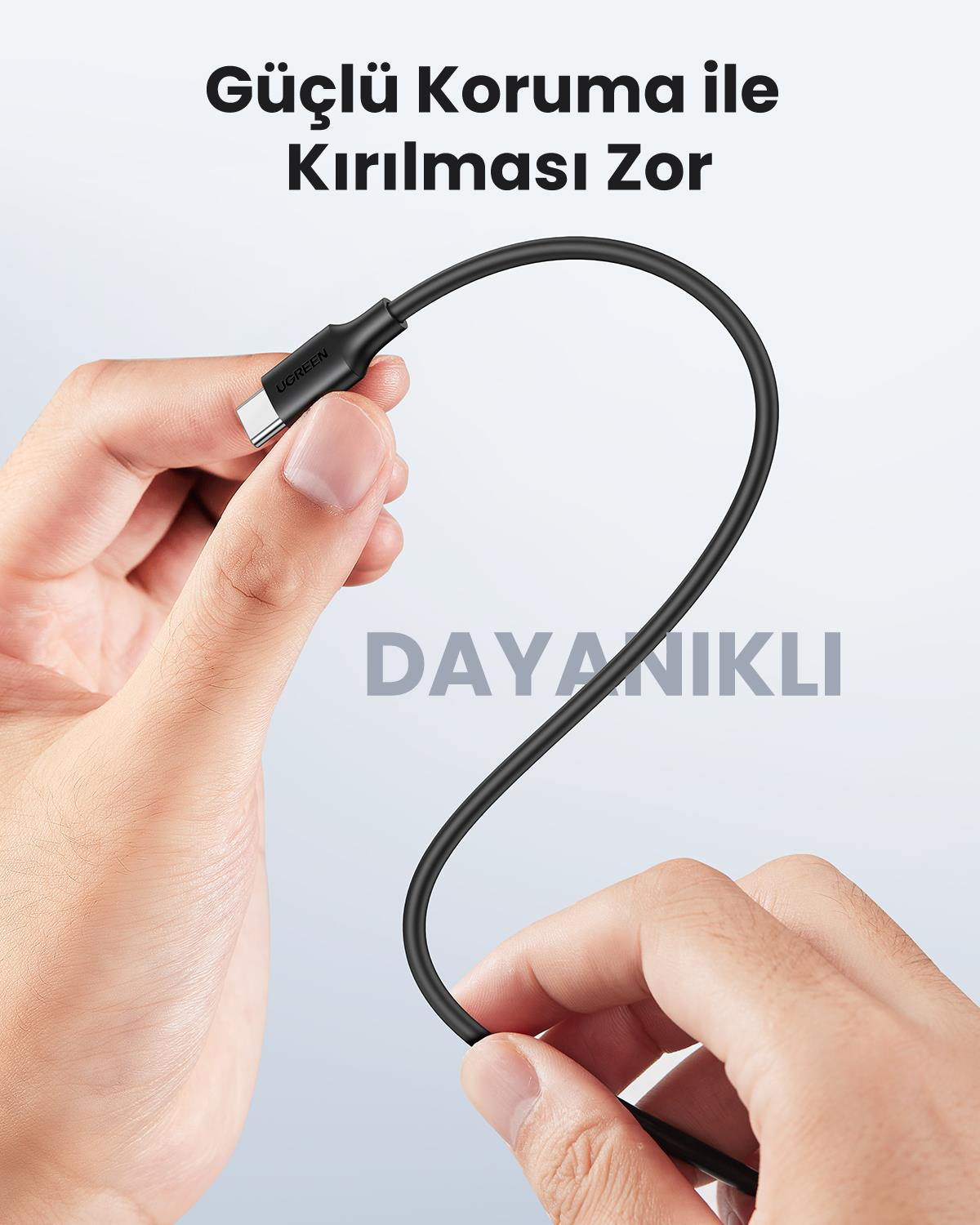 UGREEN USB-C 60W 3A QC PD Hızlı Şarj Kablosu, 2 Metre, Siyah, 10306