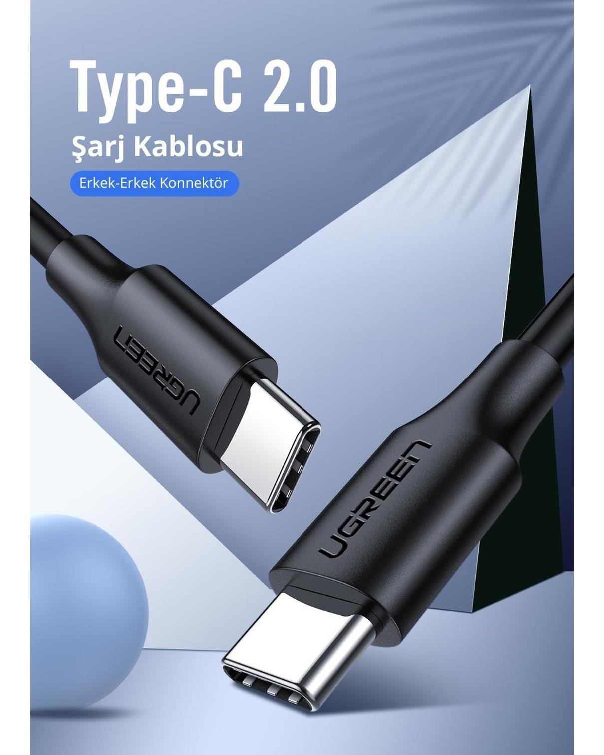 UGREEN USB-C 60W 3A QC PD Hızlı Şarj Kablosu, 2 Metre, Beyaz, 60520