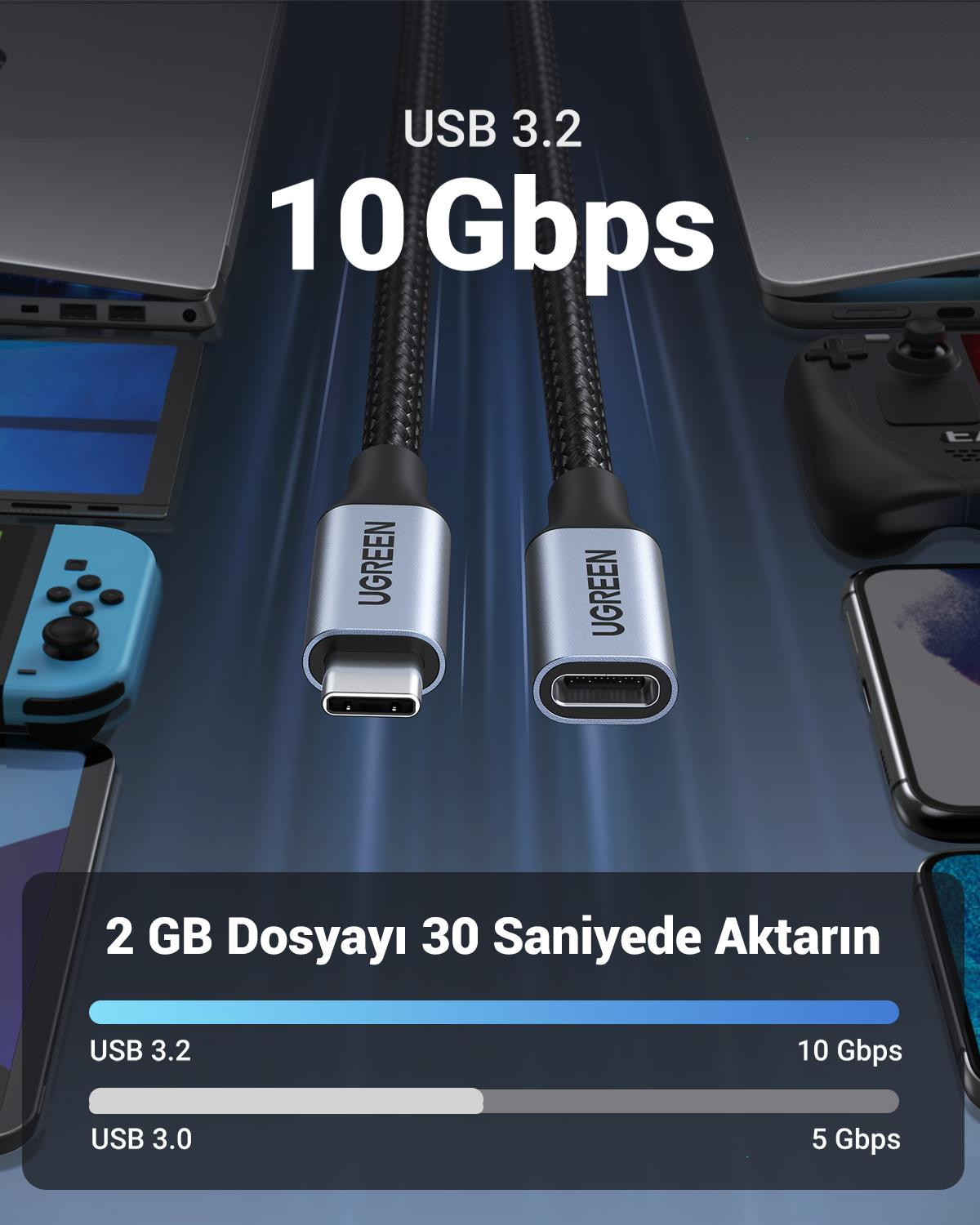 UGREEN USB-C Male to USB-C Female Gen2 Alu Case Br