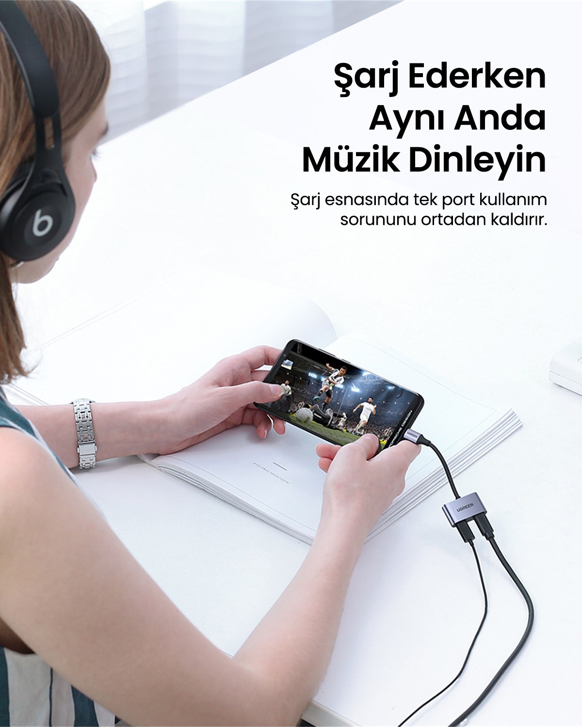 UGREEN USB-C to 2xUSB-C Kulaklık ve Şarj Adaptörü, 60165