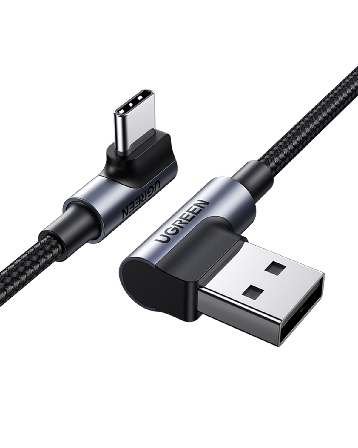 UGREEN USB-C to USB-A 3A QC 90 Derece Hızlı Şarj Kablosu, 1 Metre, Uzay Grisi, 20856
