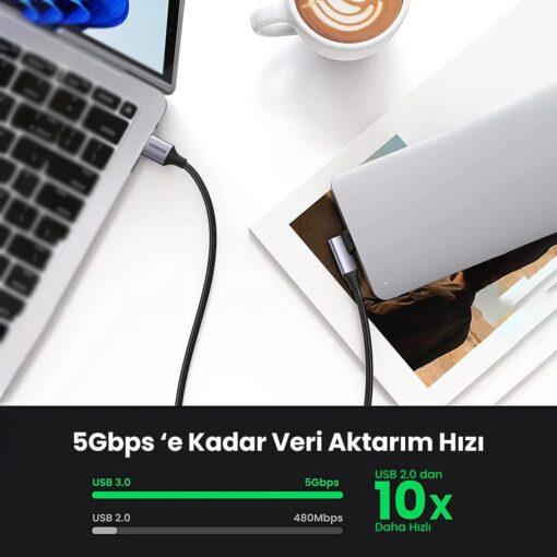 UGREEN USB-C to USB-A 3A QC 90 Derece USB 3.0 Hızl