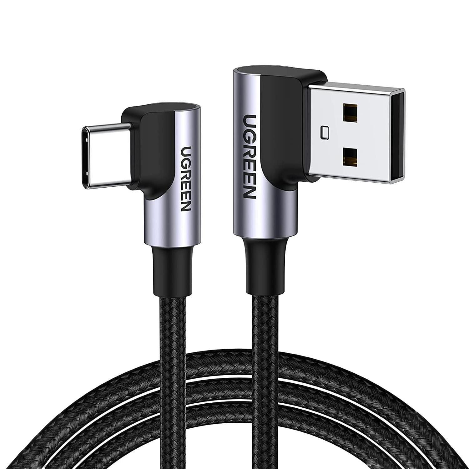 UGREEN USB-C to USB-A 3A QC 90 Derece Hızlı Şarj Kablosu, 3 Metre, Uzay Grisi, 70875