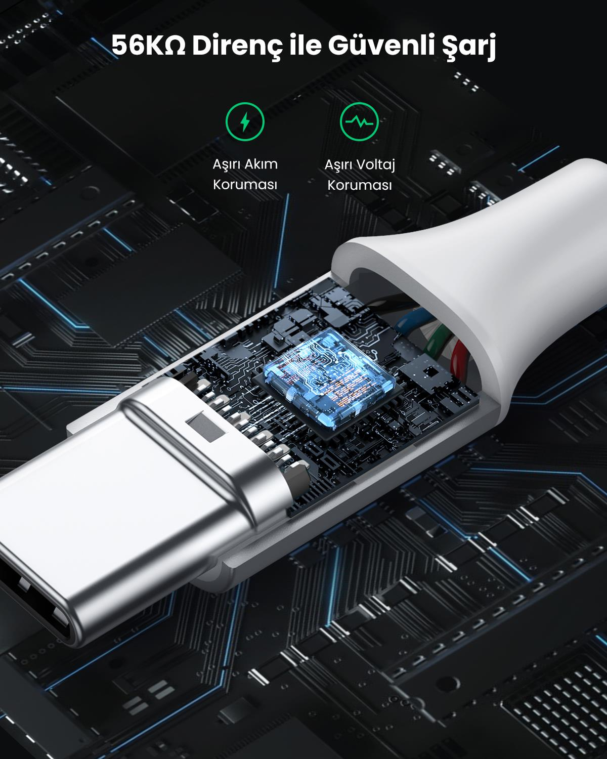 UGREEN USB-C to USB-A 3A QC Şarj Kablosu, 3M, B