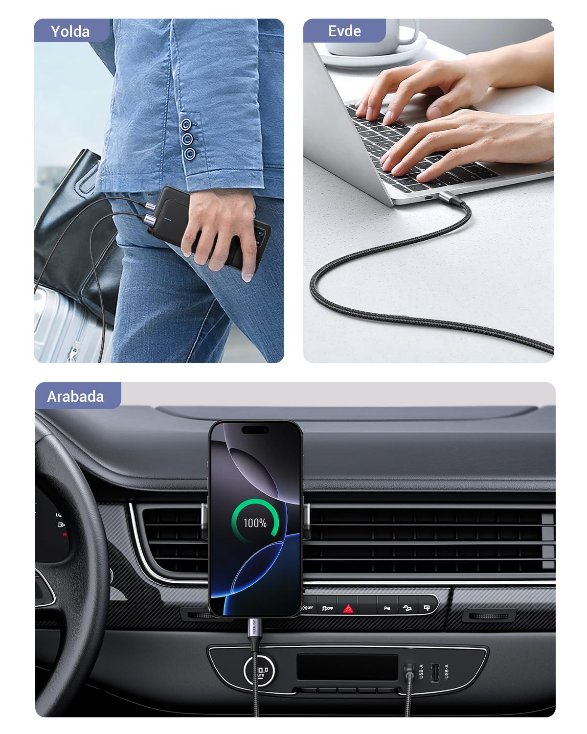 UGREEN USB-C to USB-A 3A QC Şarj Kablosu, 3M, S