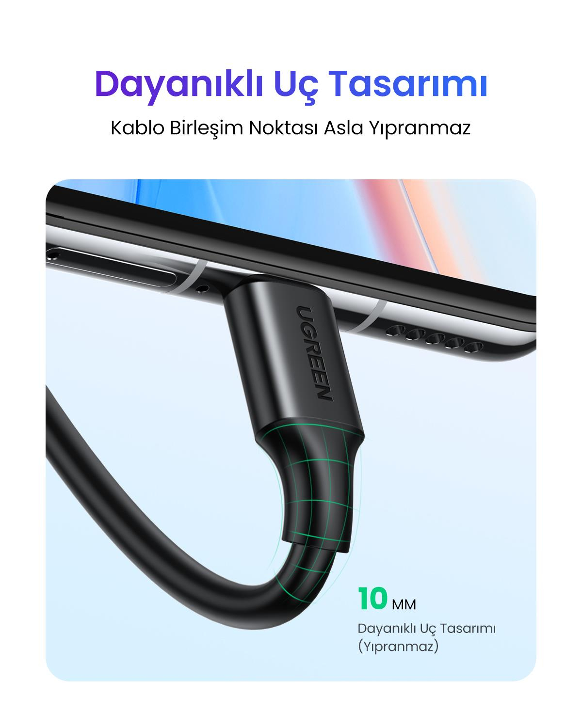 UGREEN USB-C to USB-A Şarj Kablosu, 1M, Siyah