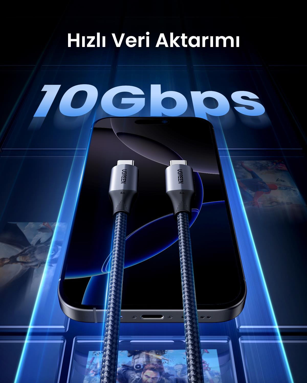 UGREEN USB-C to USB-C 100W Thunderbolt Kablo, 1M