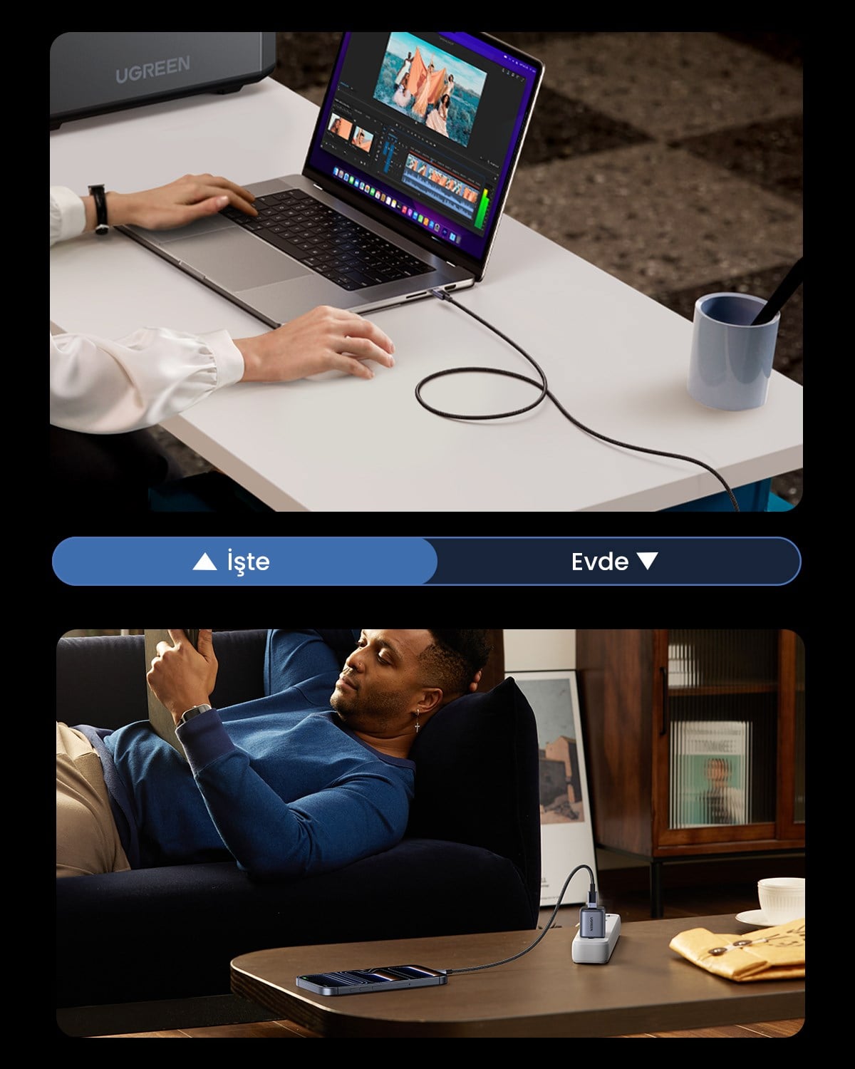 UGREEN USB-C to USB-C 240W PD Hızlı Şarj Kablosu, Uzay Grisi, 1m, 45067