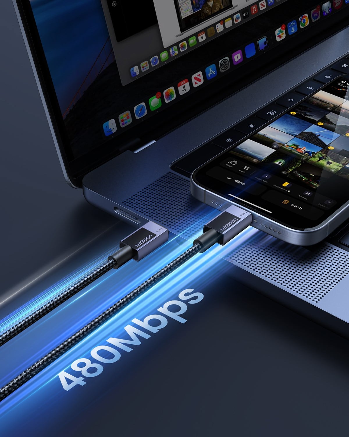 UGREEN USB-C to USB-C 240W PD Hızlı Şarj Kablosu, Uzay Grisi, 1m, 45067