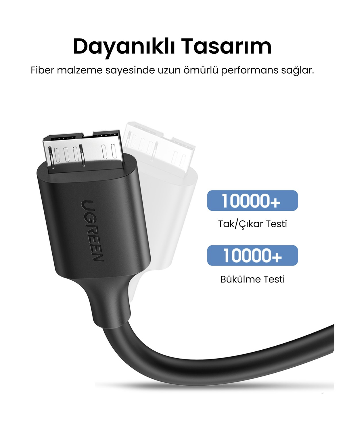 UGREEN USB-C to USB Micro B 1 Metre, Siyah, 20103