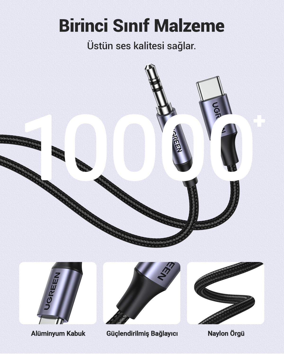 UGREEN USB C Type-C Jak Aux Ses Kablosu 3.5mm