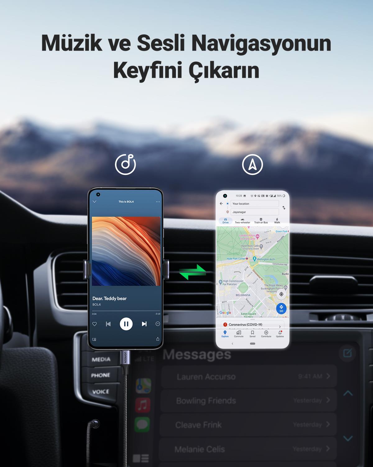 UGREEN USB C Type-C Jak Aux Ses Kablosu 3.5mm