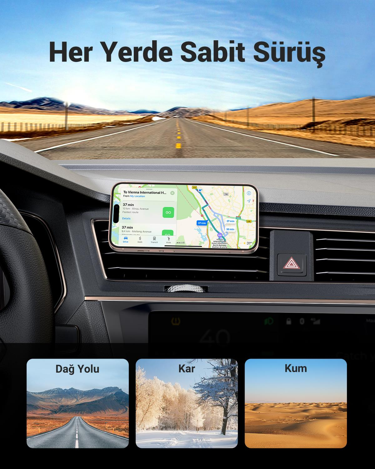 UGREEN Uzun Manyetik  Araç İçi Telefon Tutucu, Siy